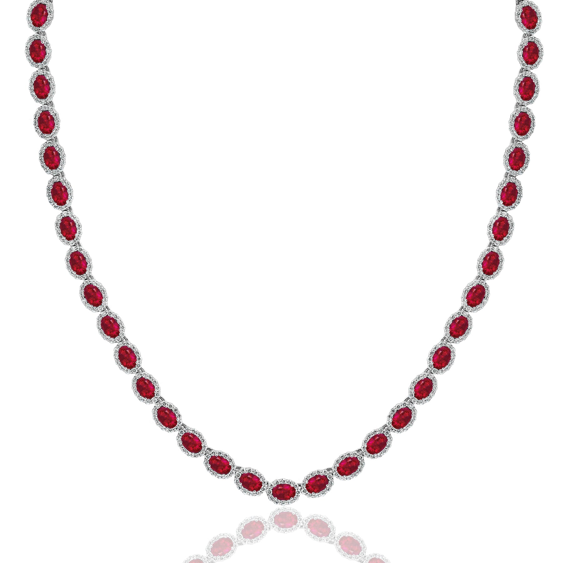 14K WHITE GOLD OVAL RUBY DIAMOND TENNIS NECKLACE