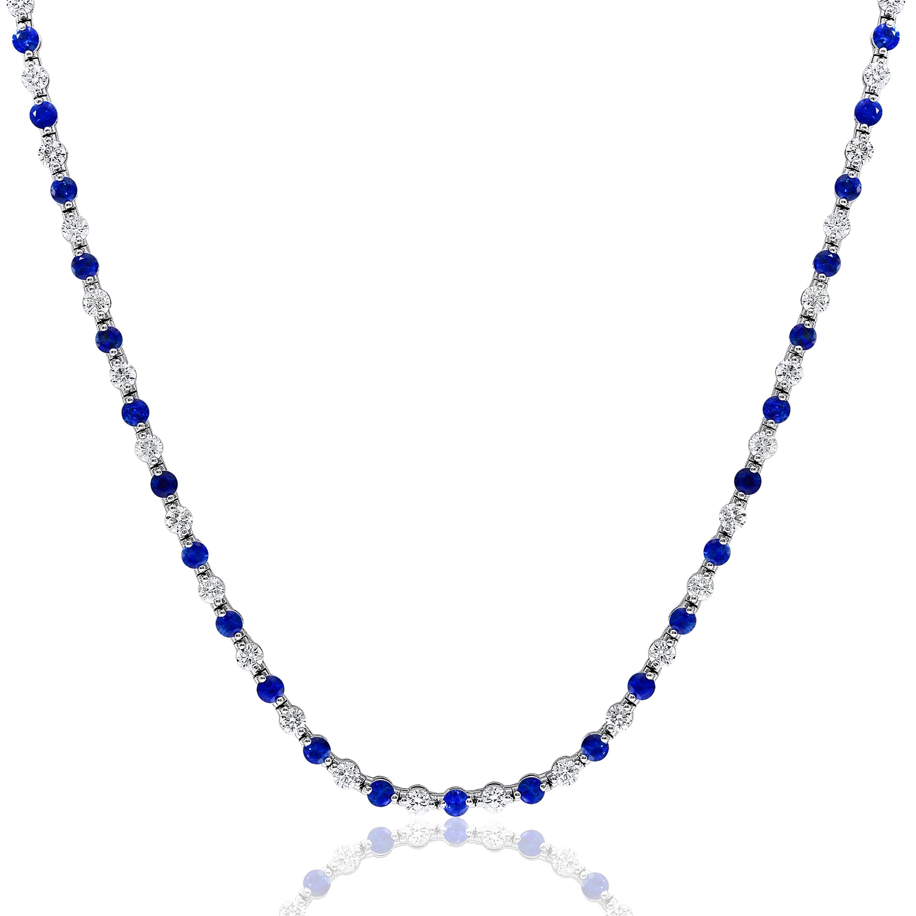 14K WHITE GOLD SAPPHIRE DIAMOND TENNIS NECKLACE