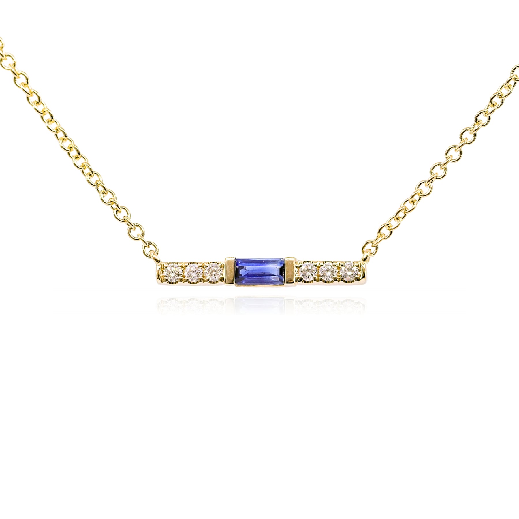 14K YELLOW GOLD EAST-WEST SAPPHIRE DIAMOND BAR NECKLACE