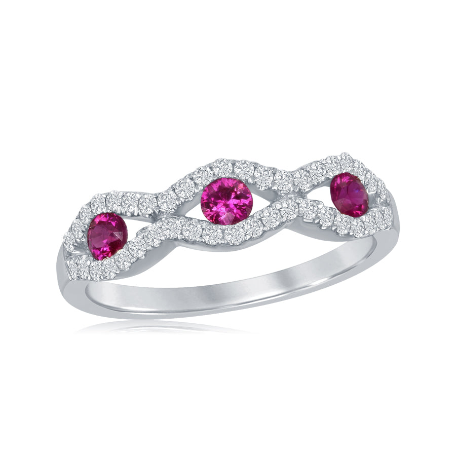 14K WHITE GOLD RUBY DIAMOND RING