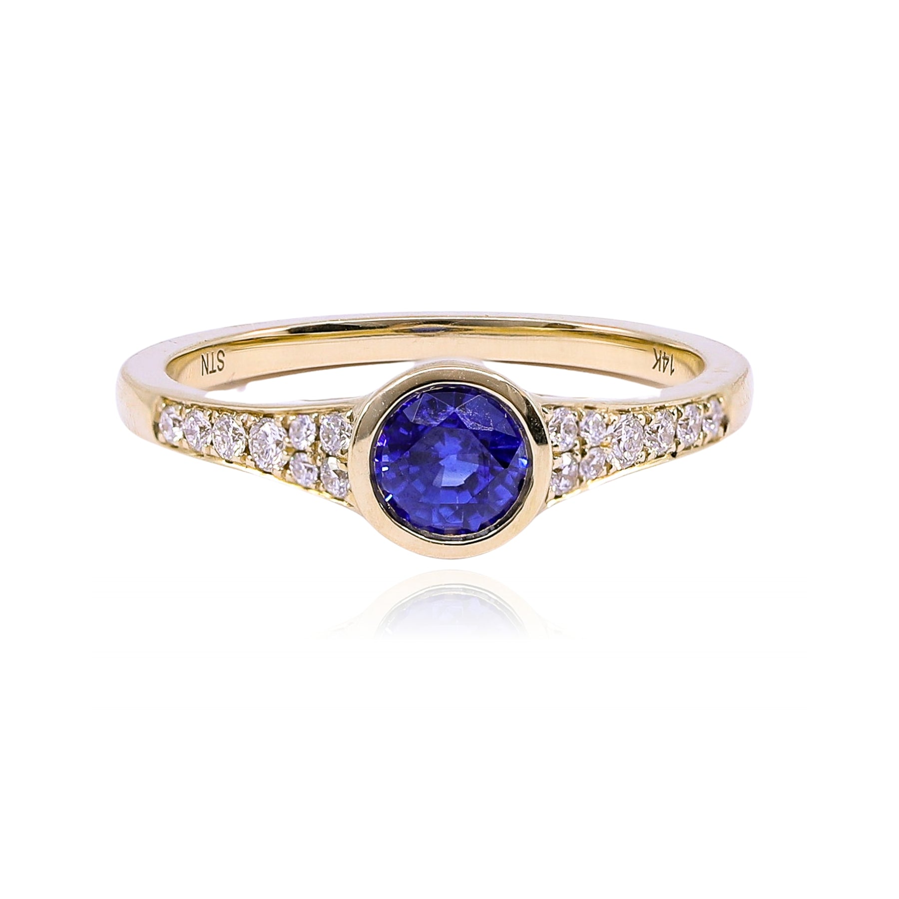 14K YELLOW GOLD BLUE SAPPHIRE DIAMOND RING