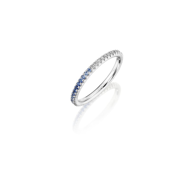 14K WHITE GOLD BLUE SAPPHIRE DIAMOND ETERNITY BAND 