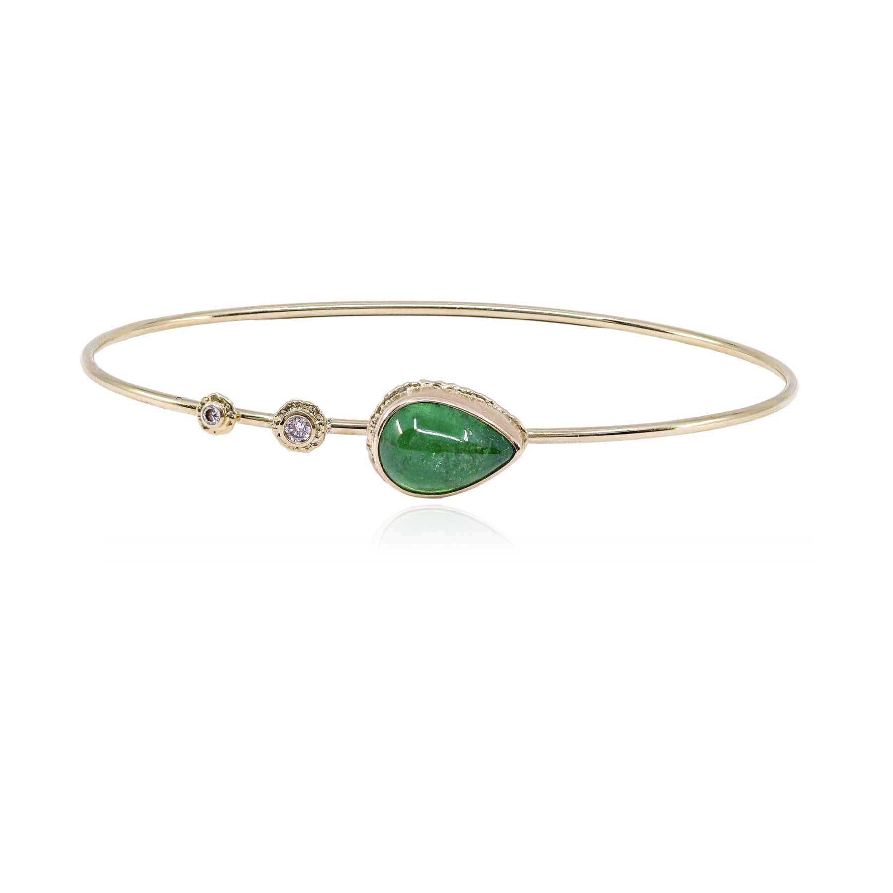 JAMIE JOSEPH 14K YELLOW GOLD TSAVORITE GARNET DIAMOND BANGLE BRACELET