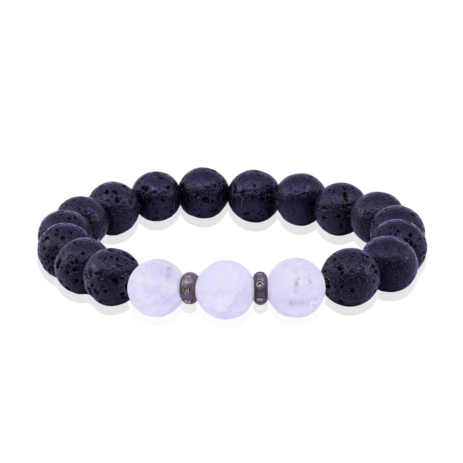 EXCLUSIVELY NINA BLACK LAVA BEAD ROCK CRYSTAL STRETCH BRACELET