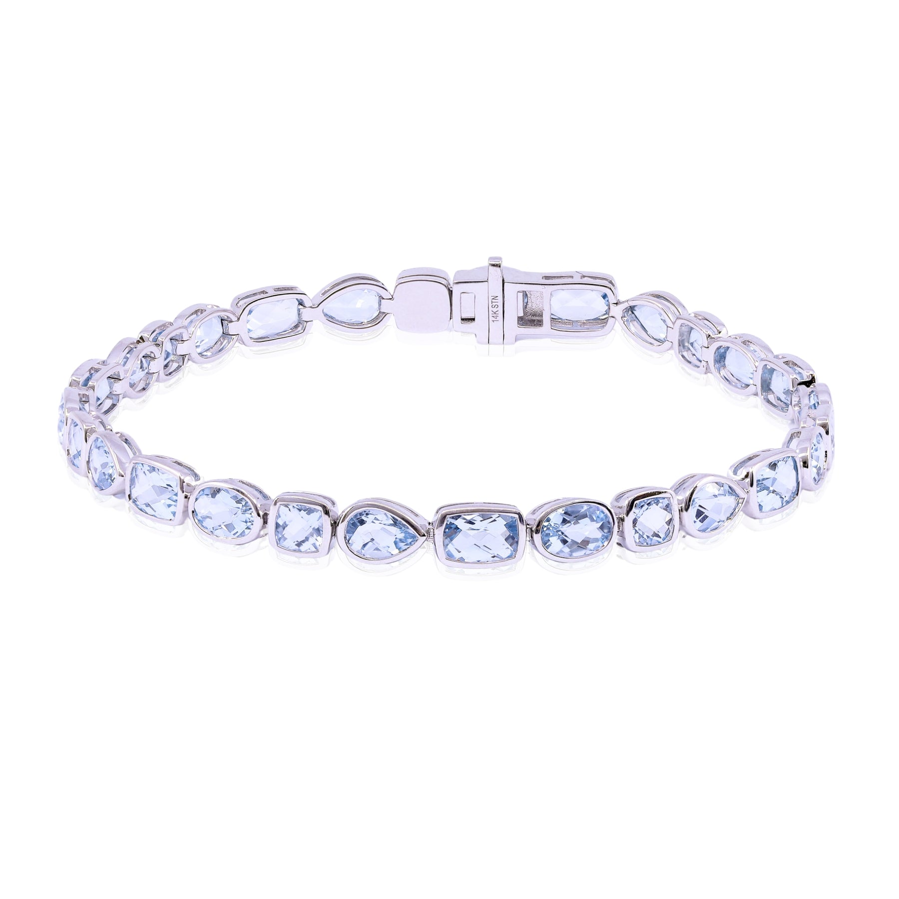 14K WHITE GOLD MIXED CUT AQUAMARINE BRACELET