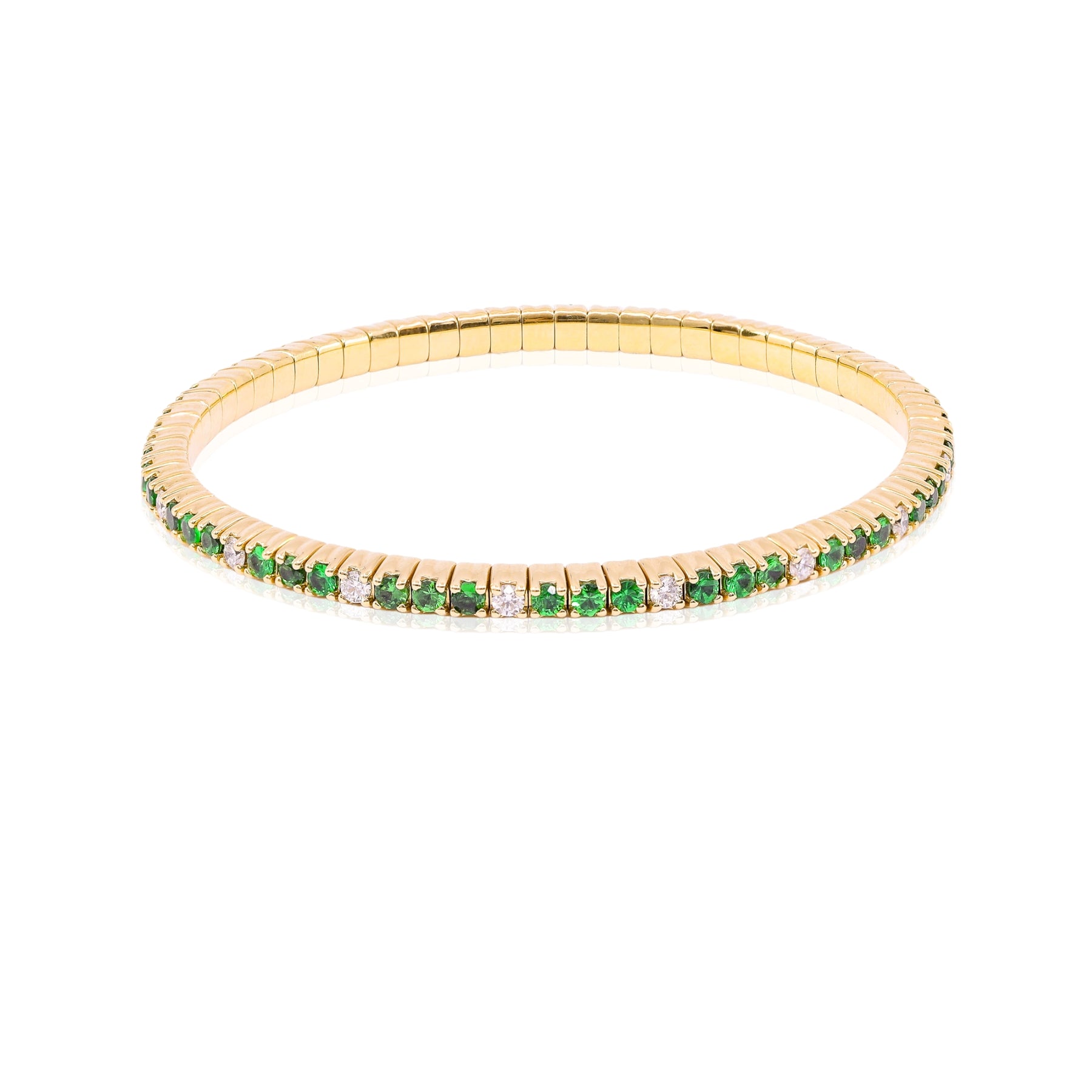 18K YELLOW GOLD TSAVORITE AND DIAMOND STRETCH BRACELET