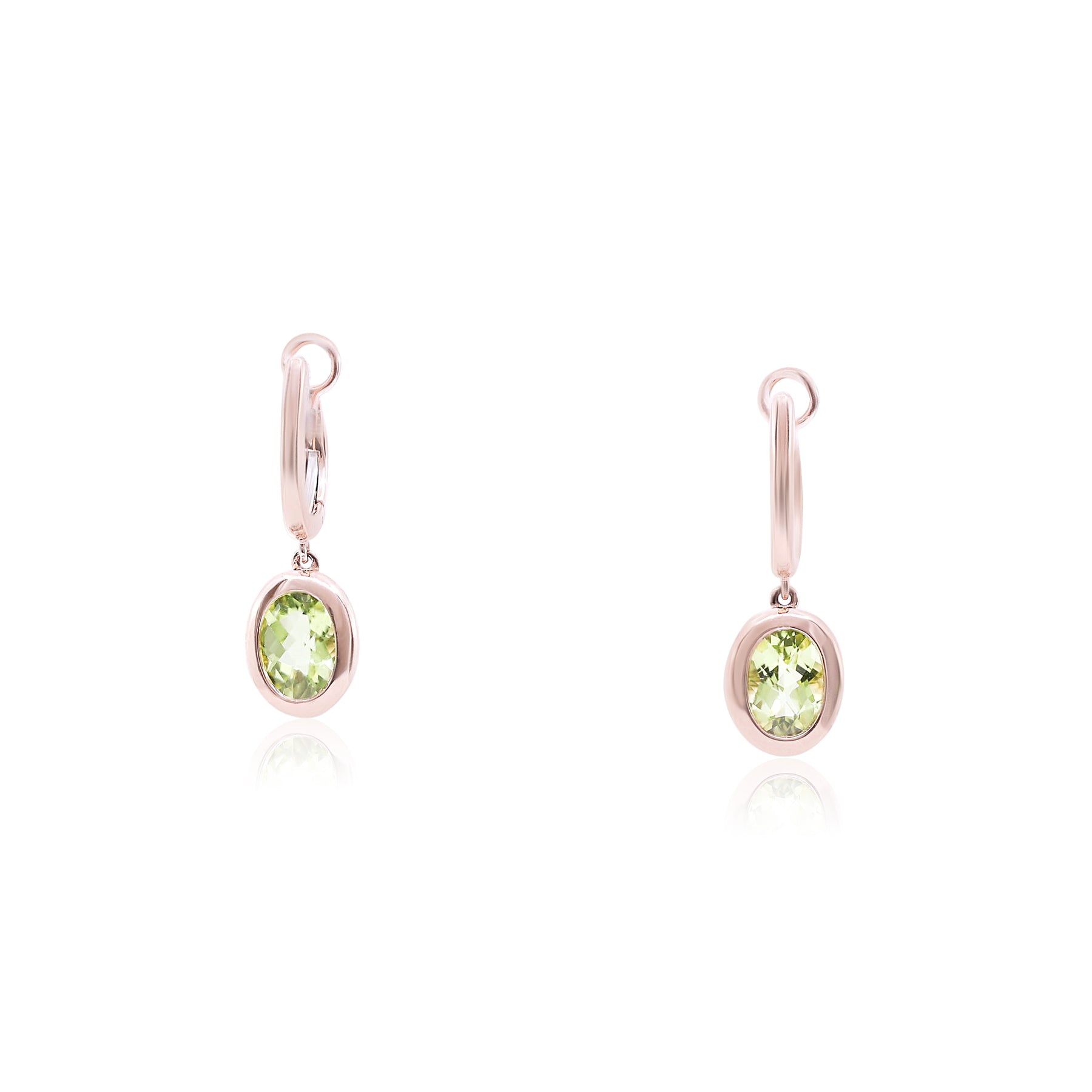 14K ROSE GOLD U-HOOP OVAL PERIDOT DROP EARRINGS