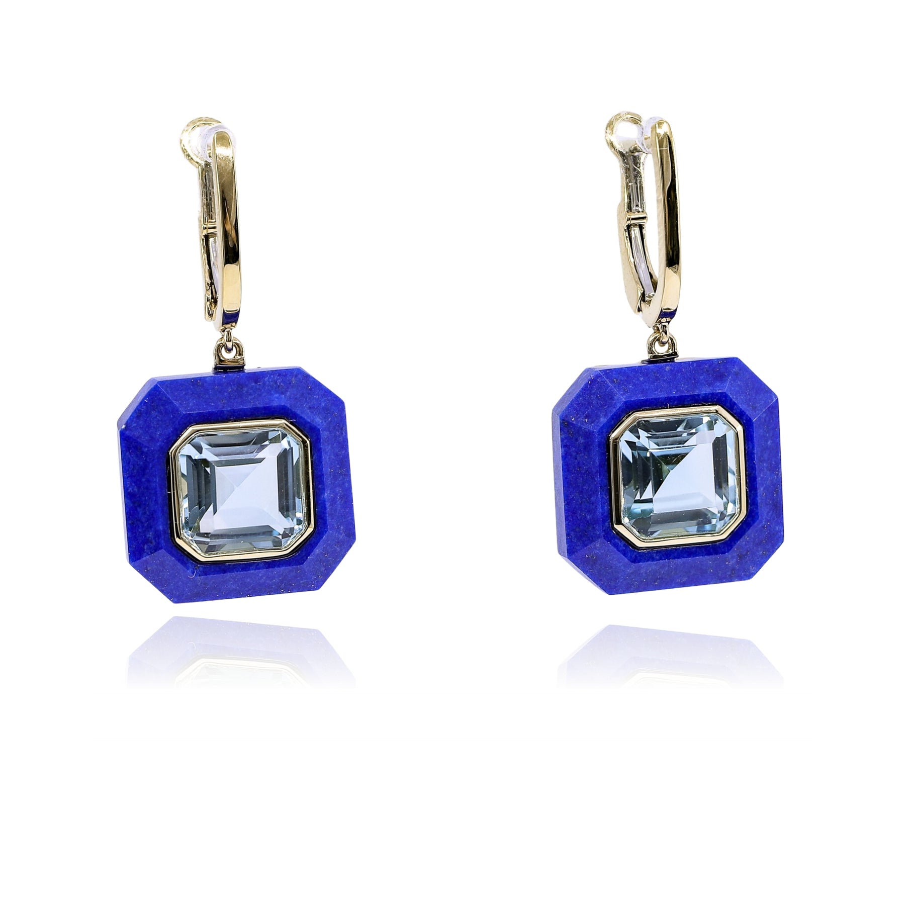 18K YELLOW GOLD SKY BLUE TOPAZ AND LAPIS LAZULI DANGLE EARRINGS