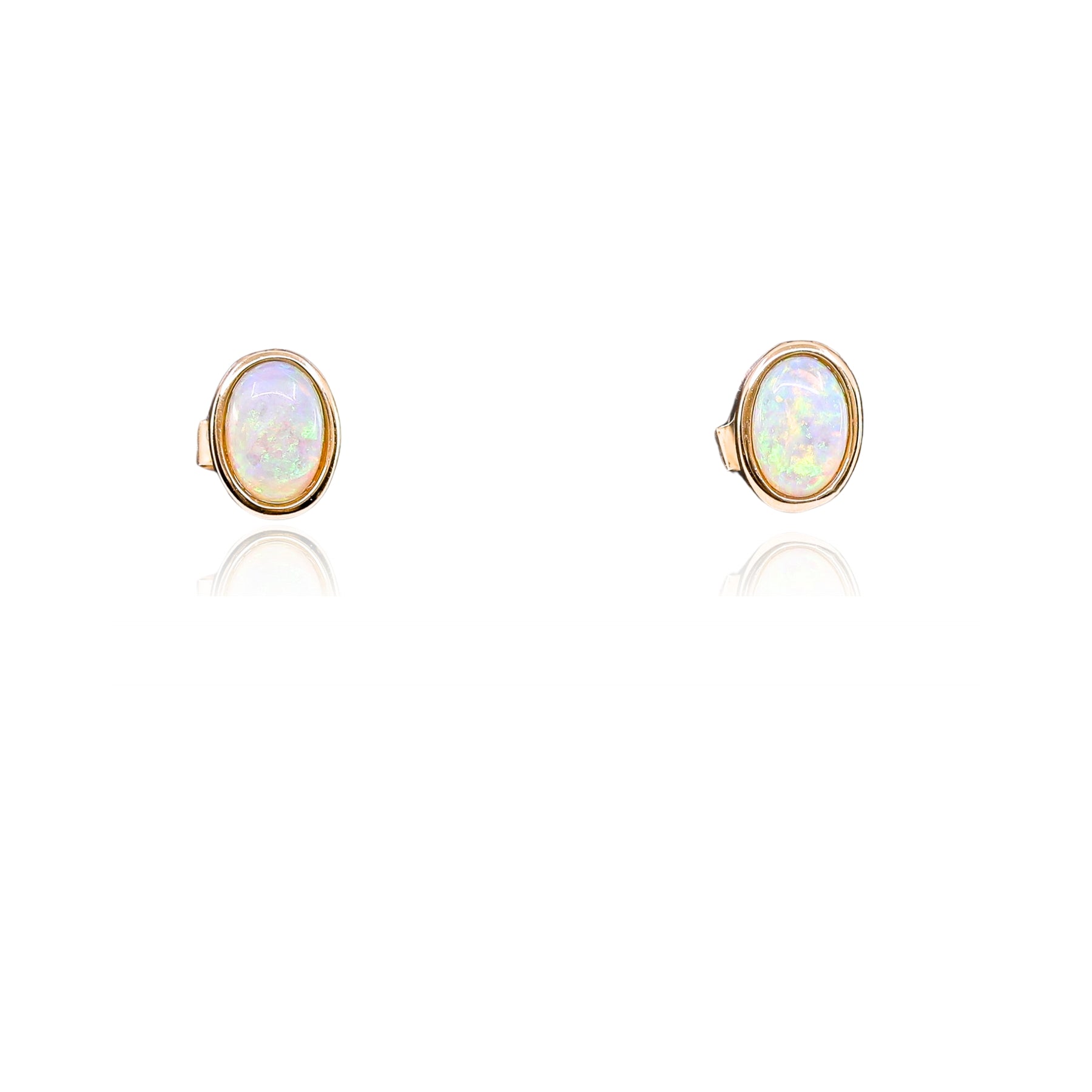 14K YELLOW GOLD OVAL AUSTRALIAN OPAL STUD EARRINGS