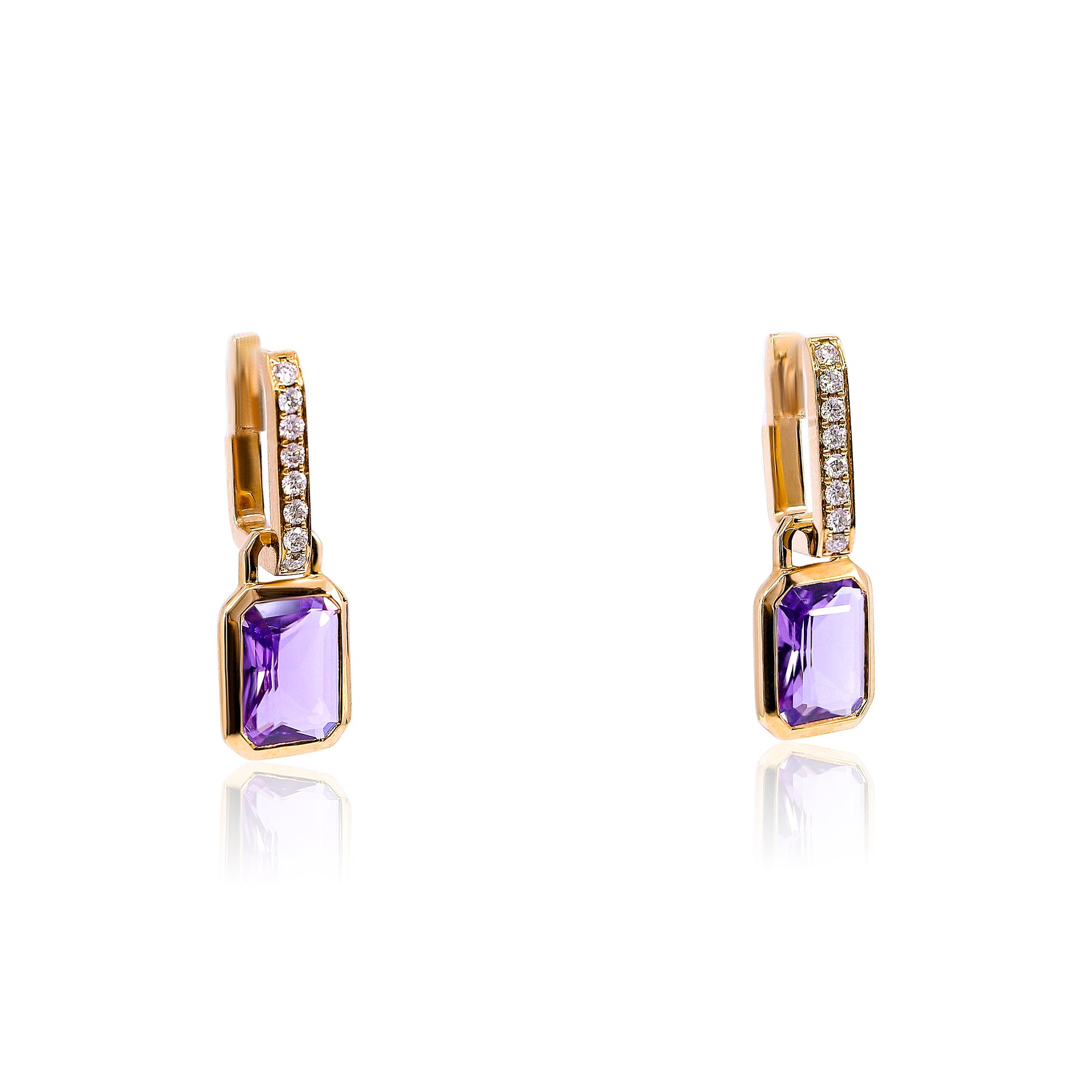 18K ROSE GOLD DIAMOND U-HOOP EARRINGS WITH AMETHYST DROPS