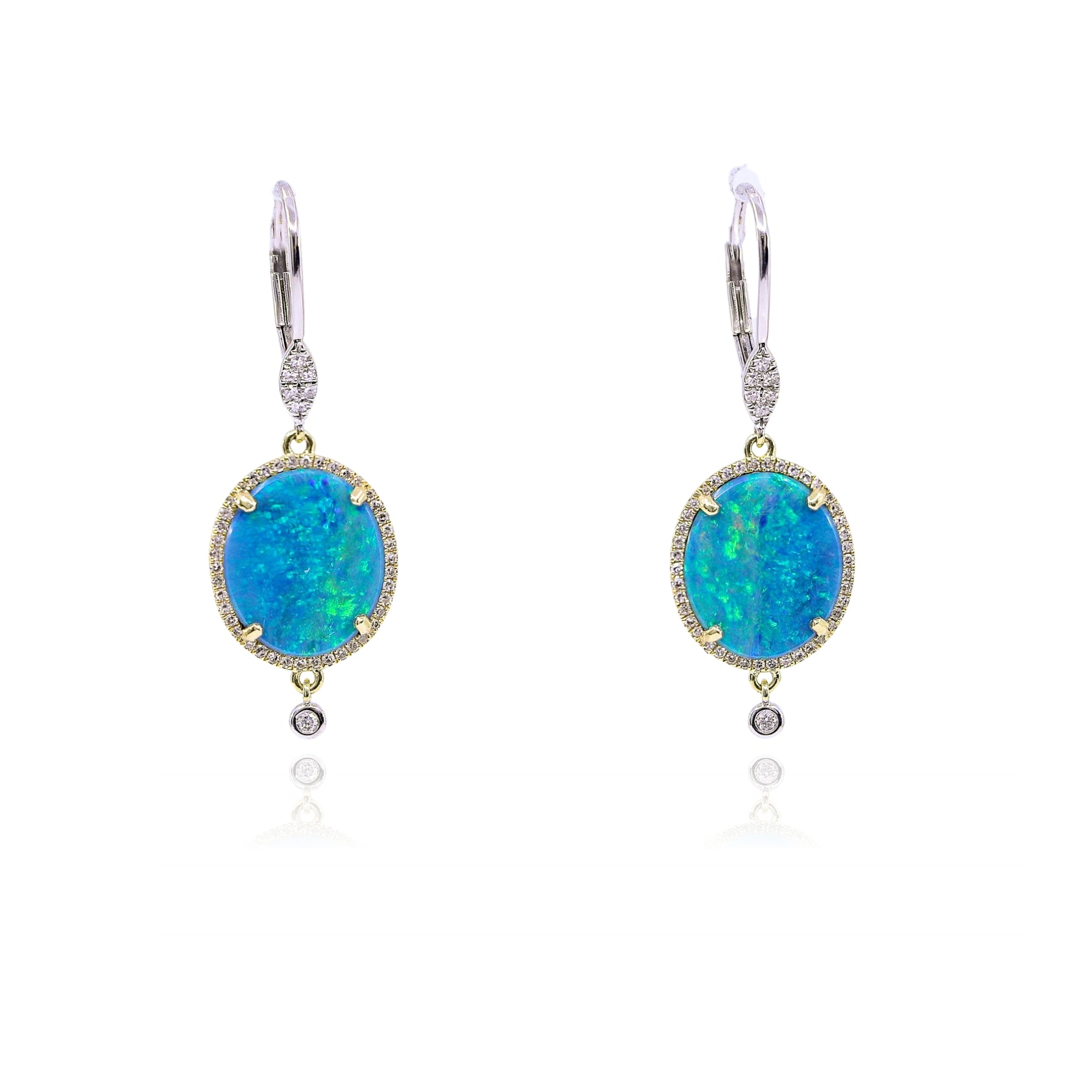 MEIRA T 14K YELLOW AND WHITE OVAL OPAL DIAMOND DANGLE EARRINGS 