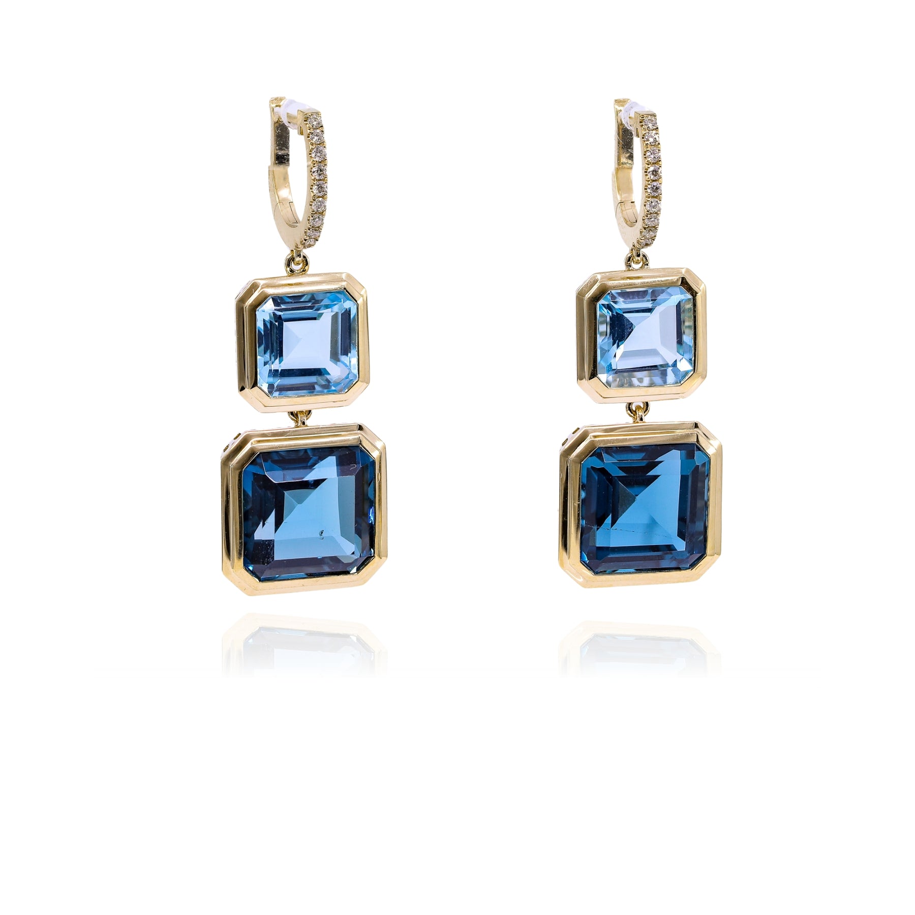 18K YELLOW GOLD LONDON BLUE AND SKY BLUE TOPAZ DIAMOND EARRINGS