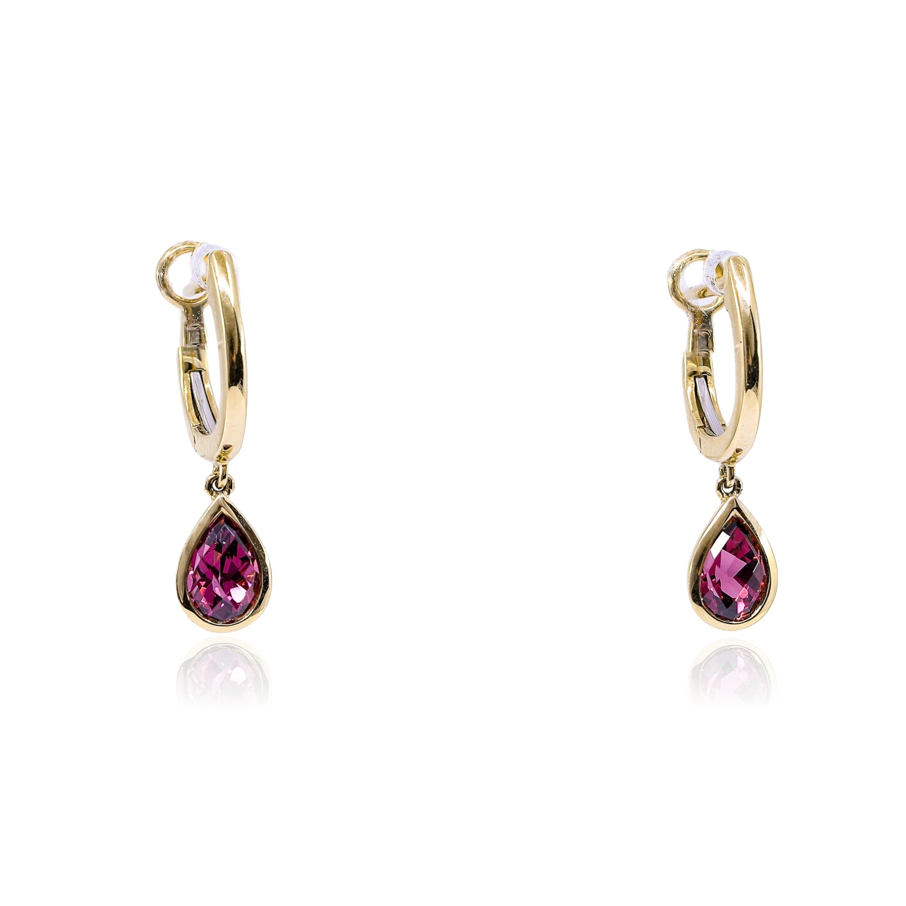 14K YELLOW GOLD RHODOLITE GARNET TEARDROP EARRINGS