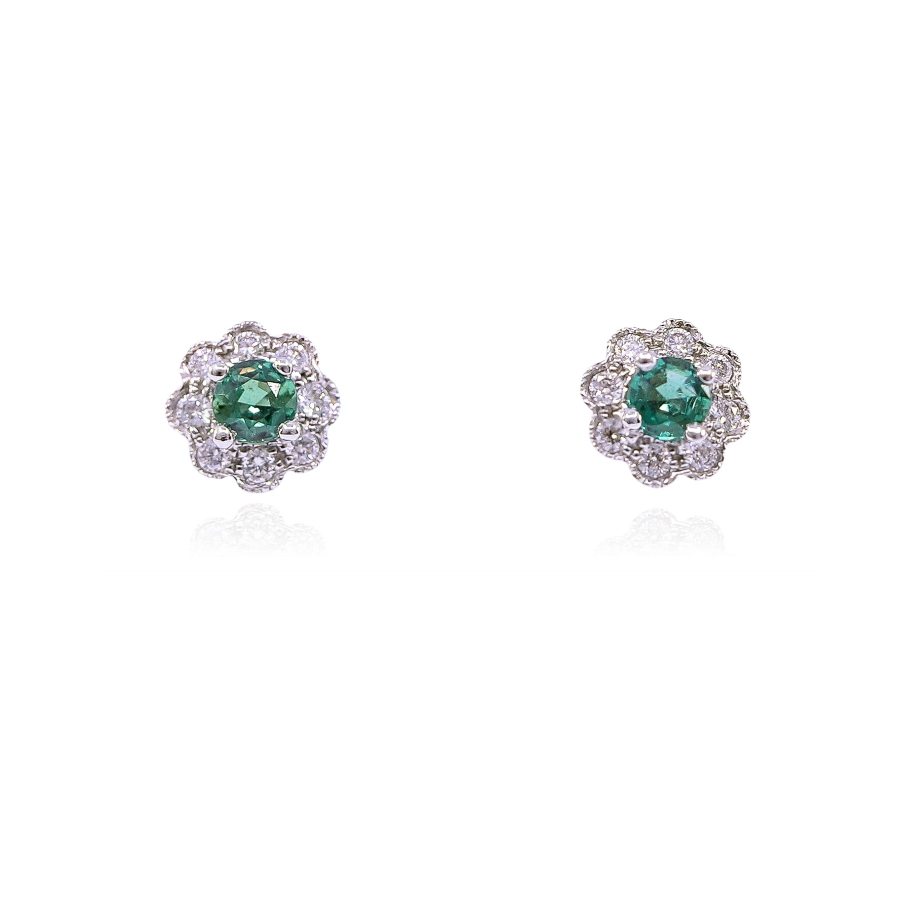 14K WHITE GOLD ALEXANDRITE DIAMOND STUD EARRINGS