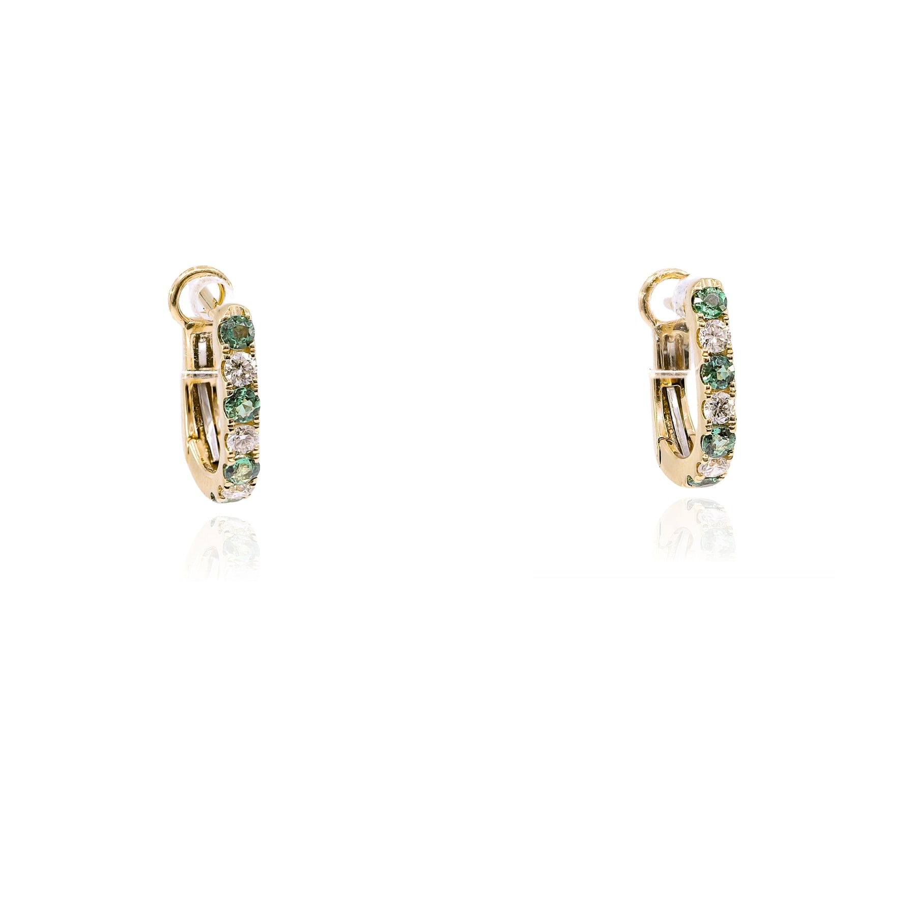 14K YELLOW GOLD ALEXANDRITE DIAMOND HOOP EARRINGS