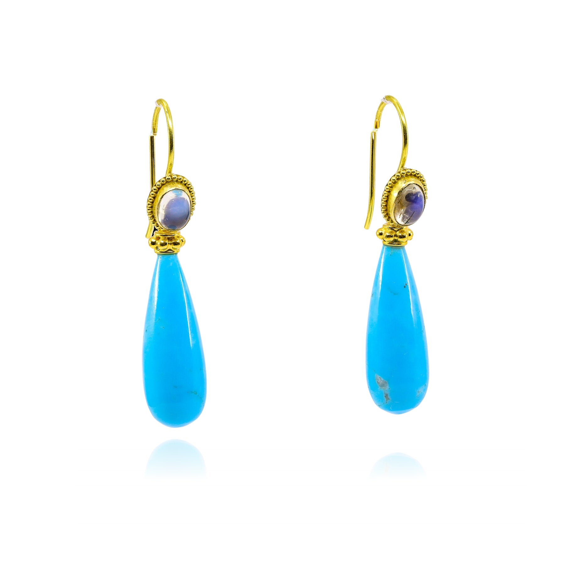 EXCLUSIVELY NINA 18K YELLOW GOLD SLEEPING BEAUTY TURQUOISE DANGLE EARRINGS