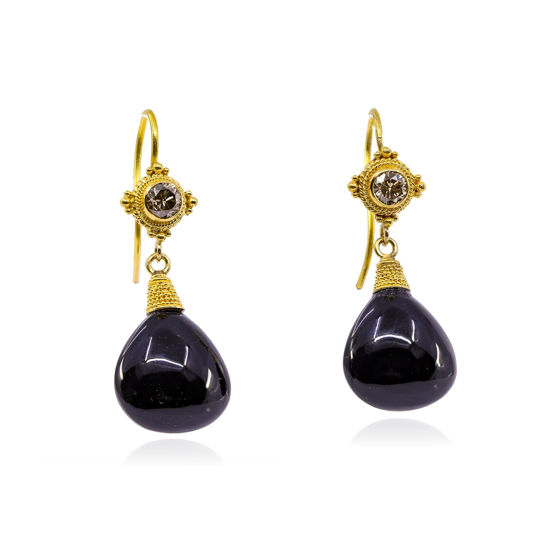 EXCLUSIVELY NINA 18K YELLOW GOLD BLACK ONYX DANGLE EARRINGS