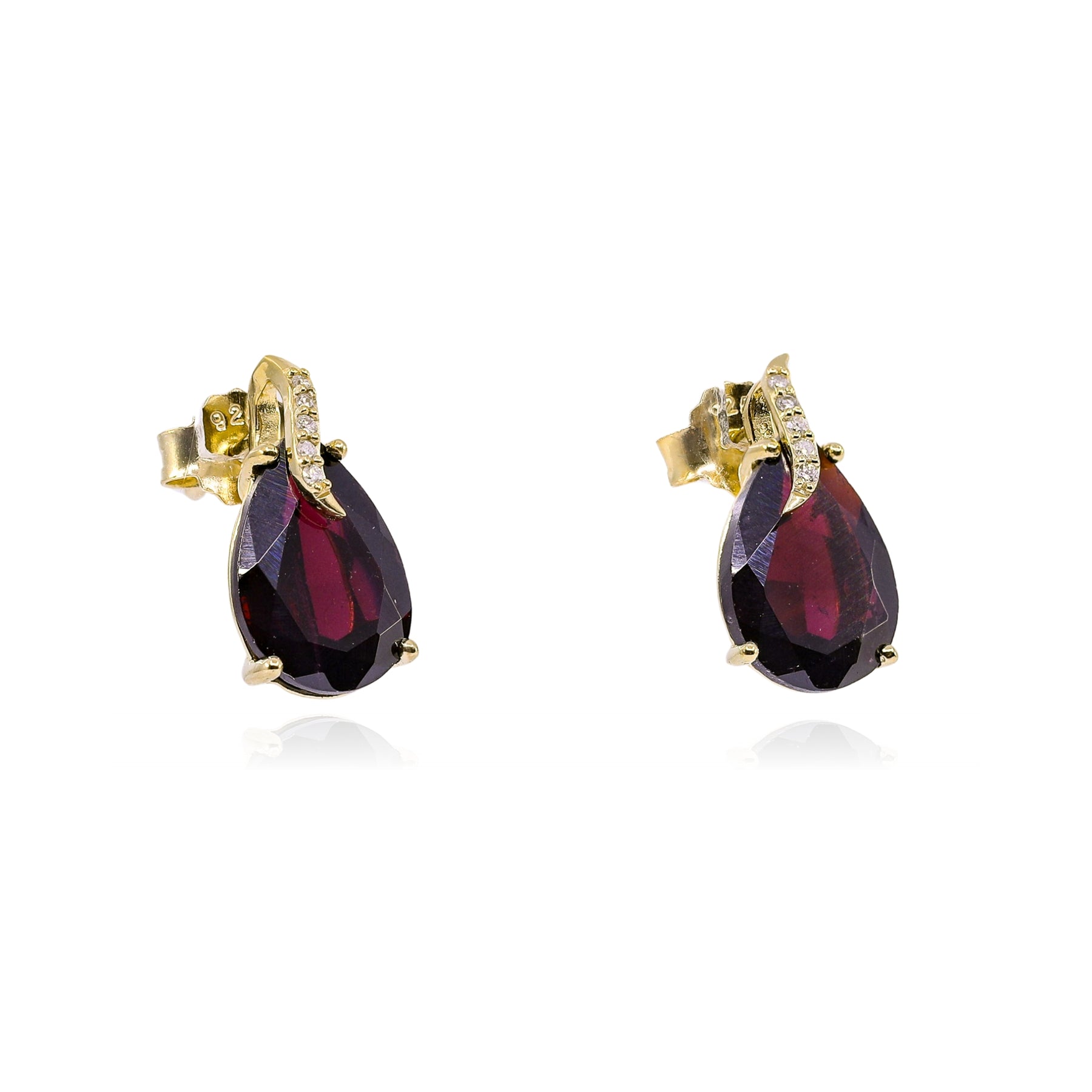 YELLOW GOLD PLATED STERLING SILVER GARNET TEARDROP EARRINGS