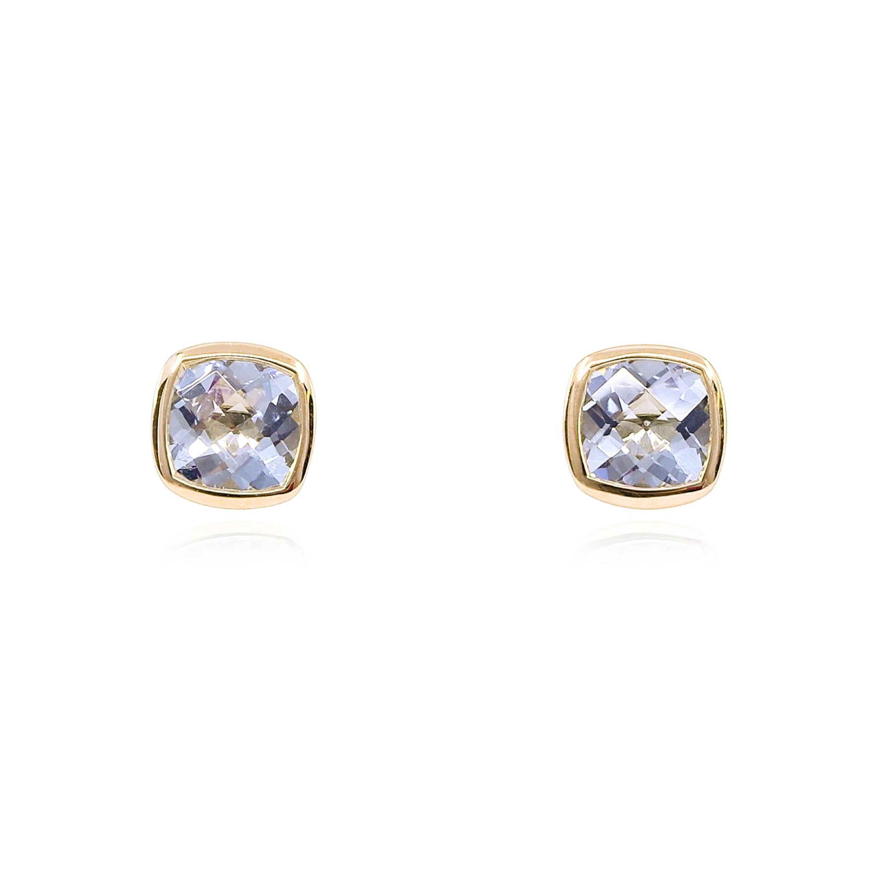 14K YELLOW GOLD CUSHION-CUT AQUAMARINE STUD EARRINGS