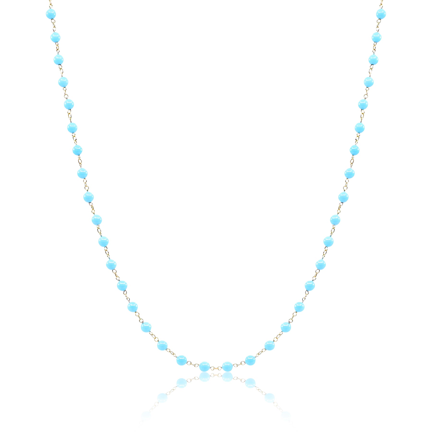 18K YELLOW GOLD 40-INCH TURQUOISE BEAD CHAIN