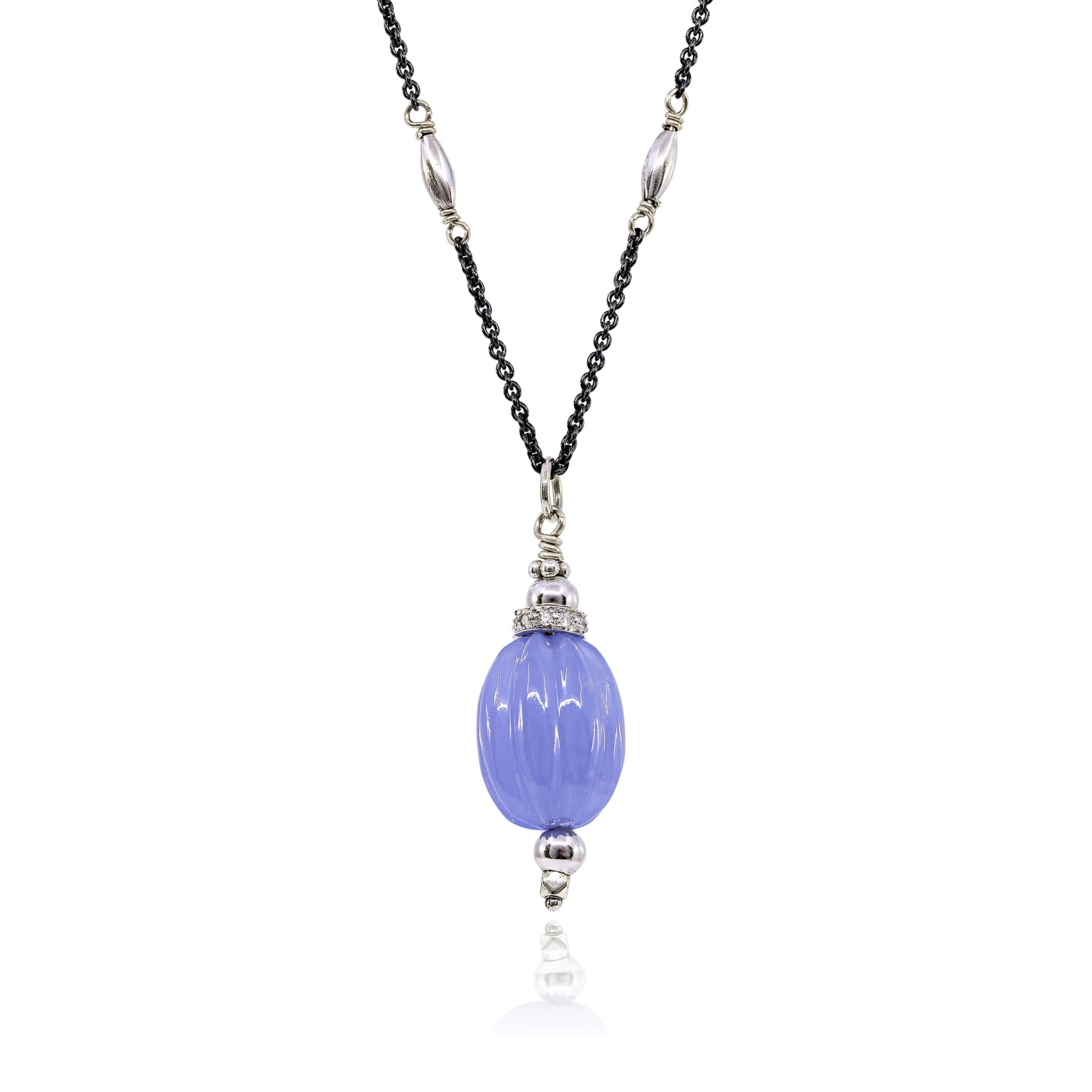 EXCLUSIVELY NINA 14K WHITE GOLD BLUE CHALCEDONY DIAMOND PENDANT NECKLACE