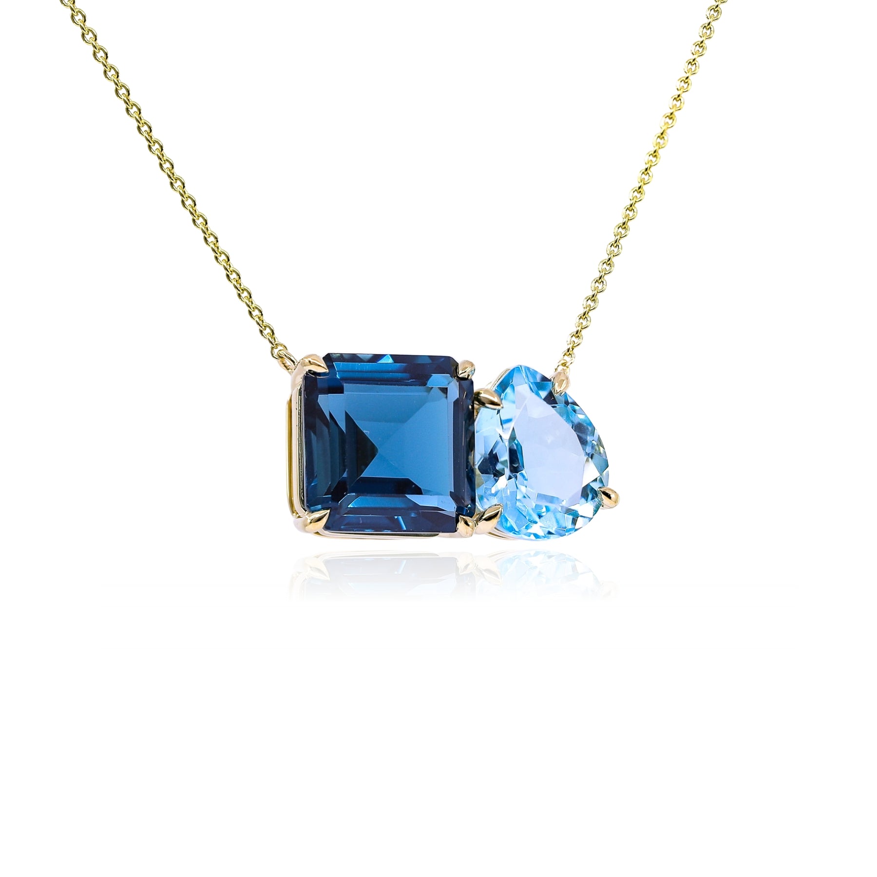 18K YELLOW GOLD LONDON BLUE AND SKY BLUE TOPAZ NECKLACE