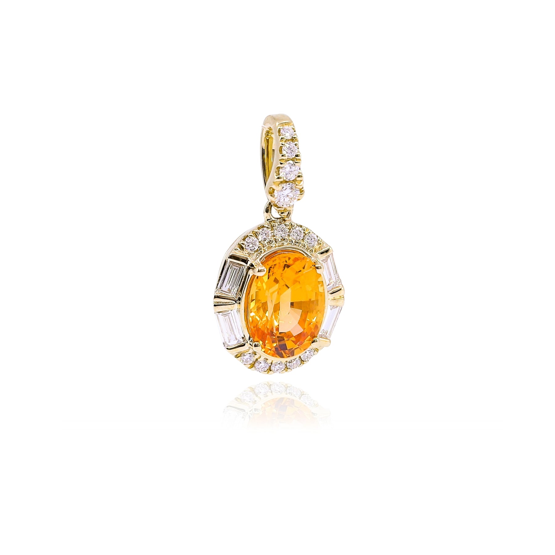 14K YELLOW GOLD SPESSARTITE GARNET AND DIAMOND PENDANT