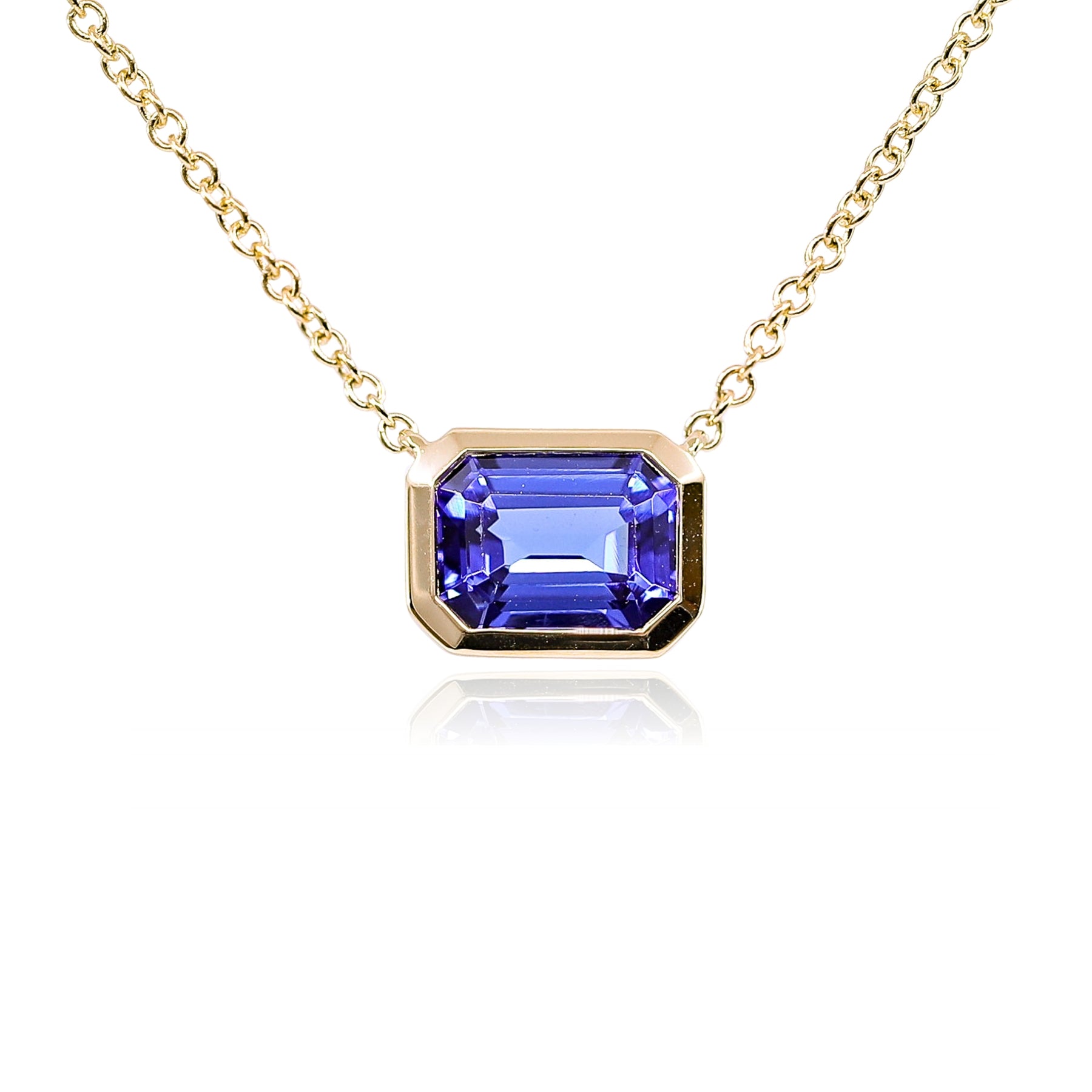 14K YELLOW GOLD EMERALD-CUT TANZANITE NECKLACE