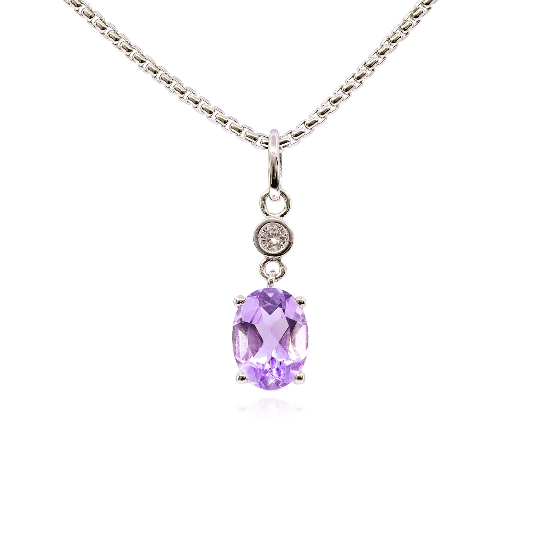 STERLING SILVER OVAL AMETHYST PENDANT NECKLACE