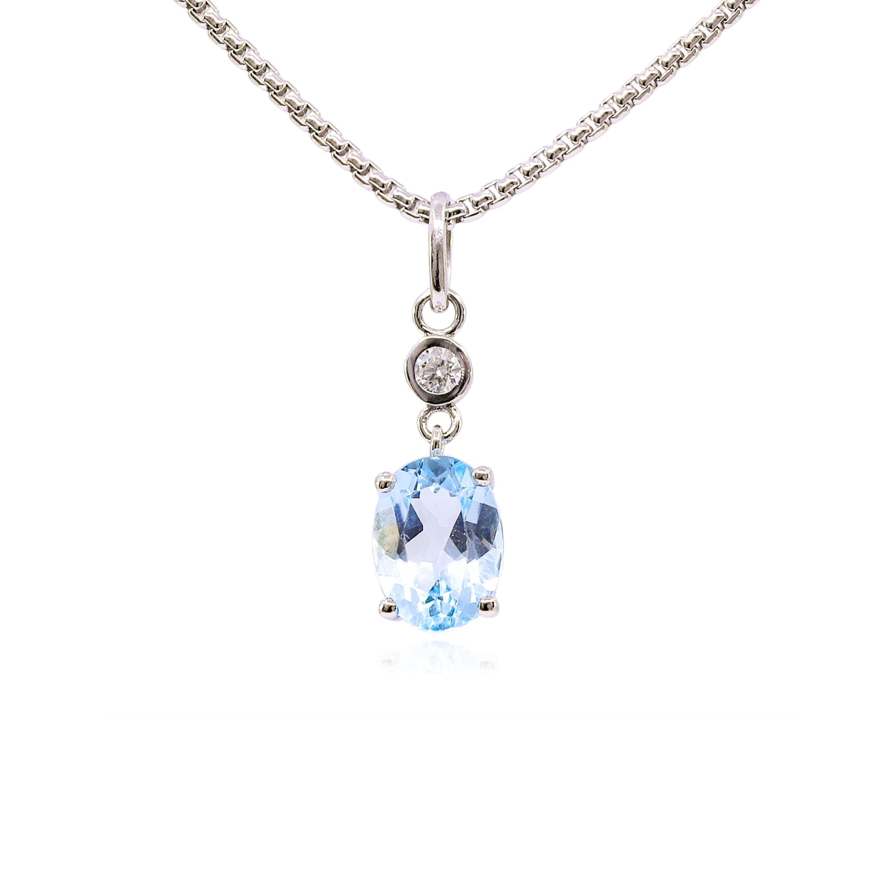 STERLING SILVER OVAL SKY-BLUE TOPAZ PENDANT NECKLACE