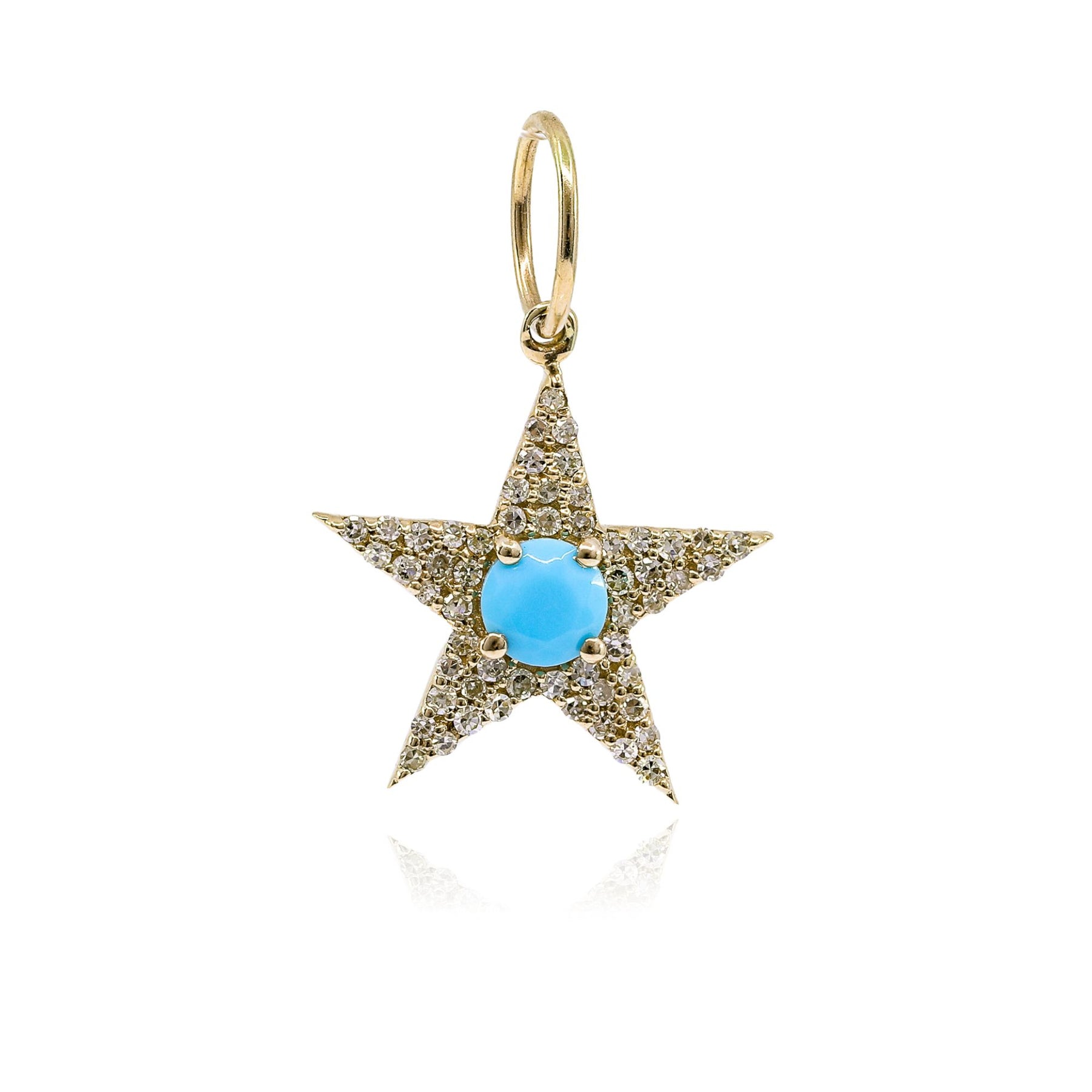 14K YELLOW GOLD PAVE DIAMOND AND TURQUOISE CHARM