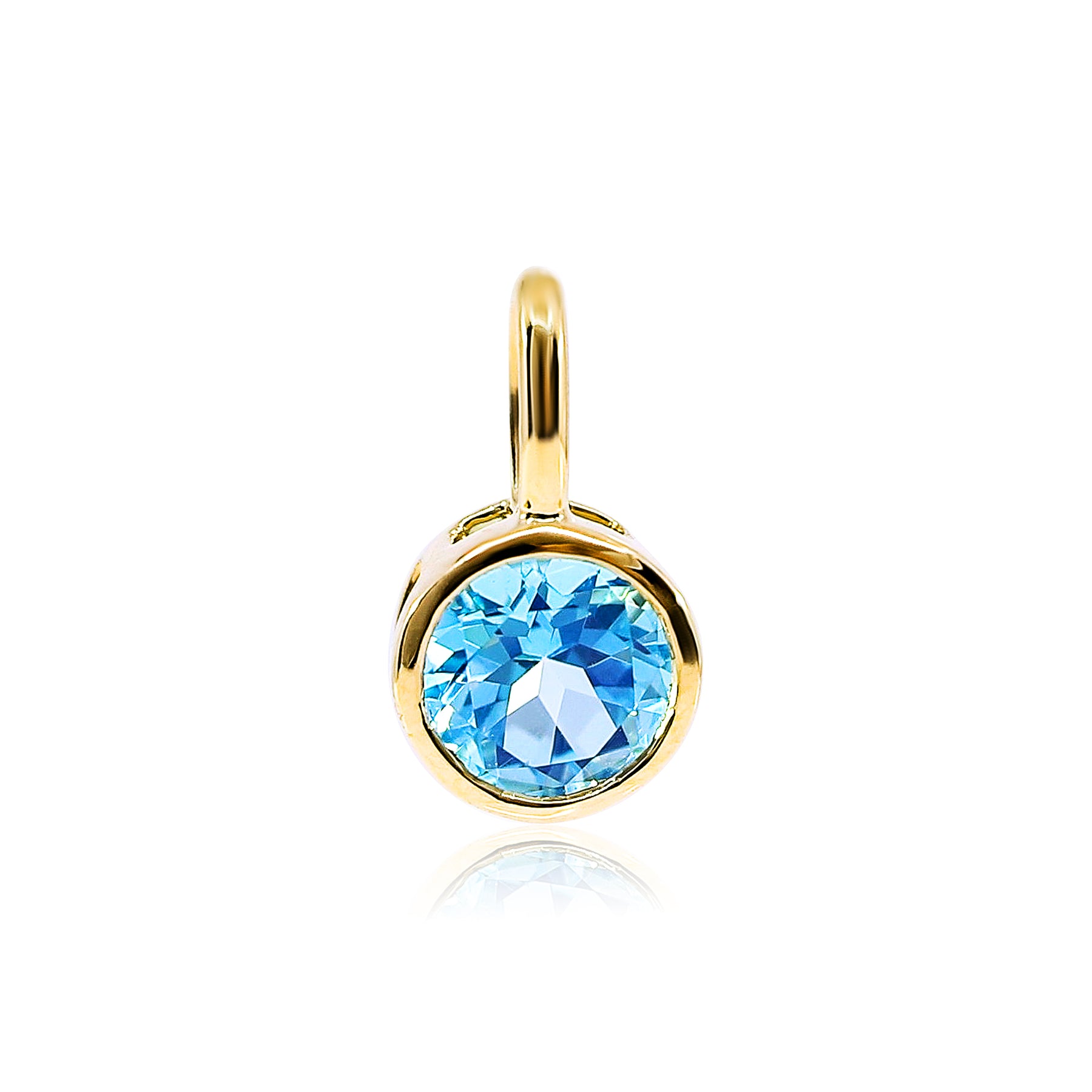 18K YELLOW GOLD ROUND FACETED BLUE TOPAZ PENDANT