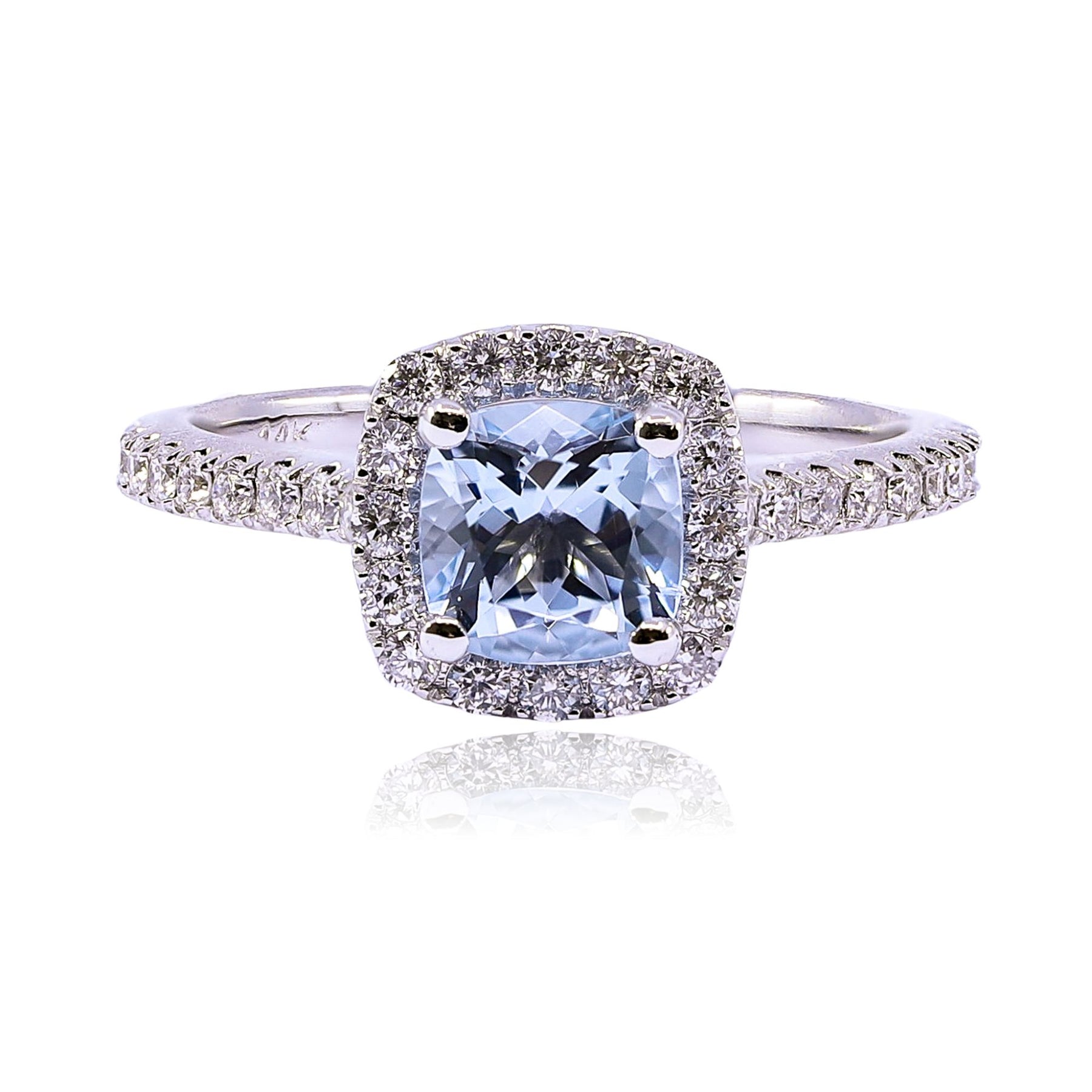 14K WHITE GOLD AQUAMARINE AND DIAMOND RING