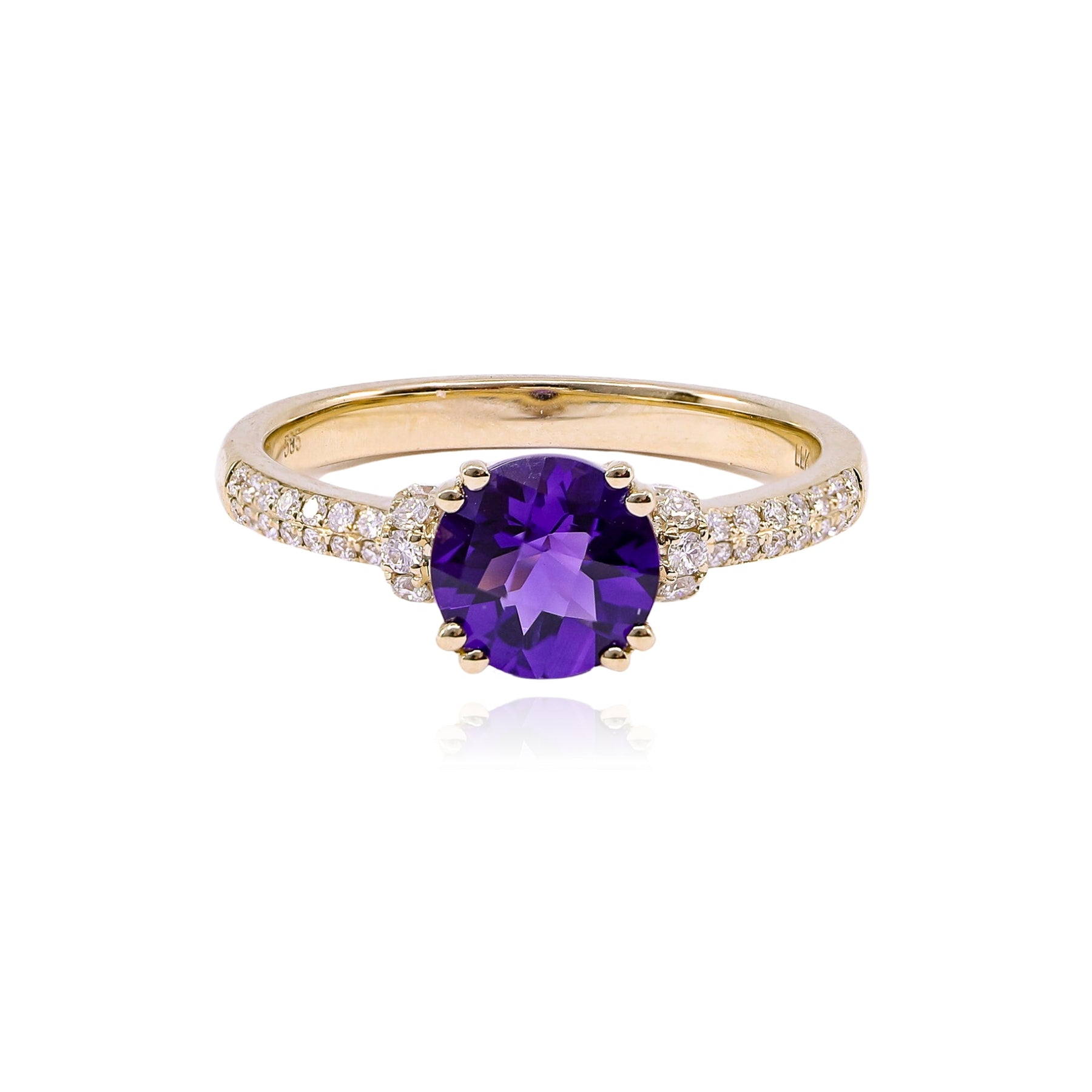 14K YELLOW GOLD AMETHYST DIAMOND COCKTAIL RING