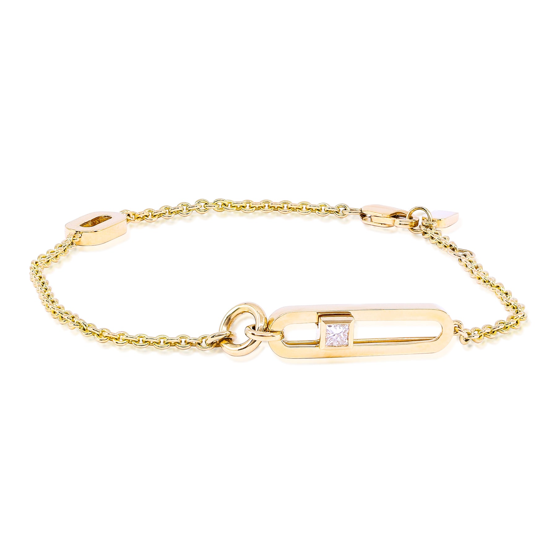 18K YELLOW GOLD CABLE AND PAPERCLIP LINK BRACELET WITH DIAMOND