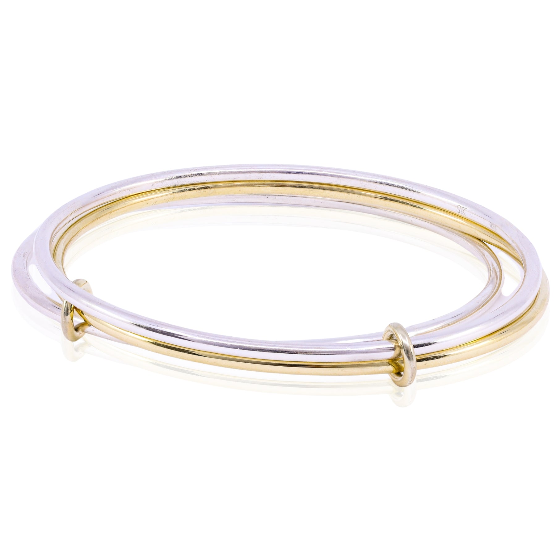 SPINELLI KILCOLLIN STERLING SILVER 18K YELLOW GOLD LUMIN TRIPLE BANGLE BRACELET