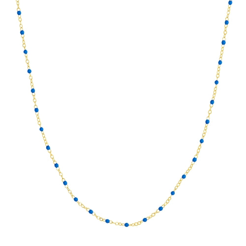 14K YELLOW GOLD 10-INCH COBALT ENAMEL BEAD ANKLET