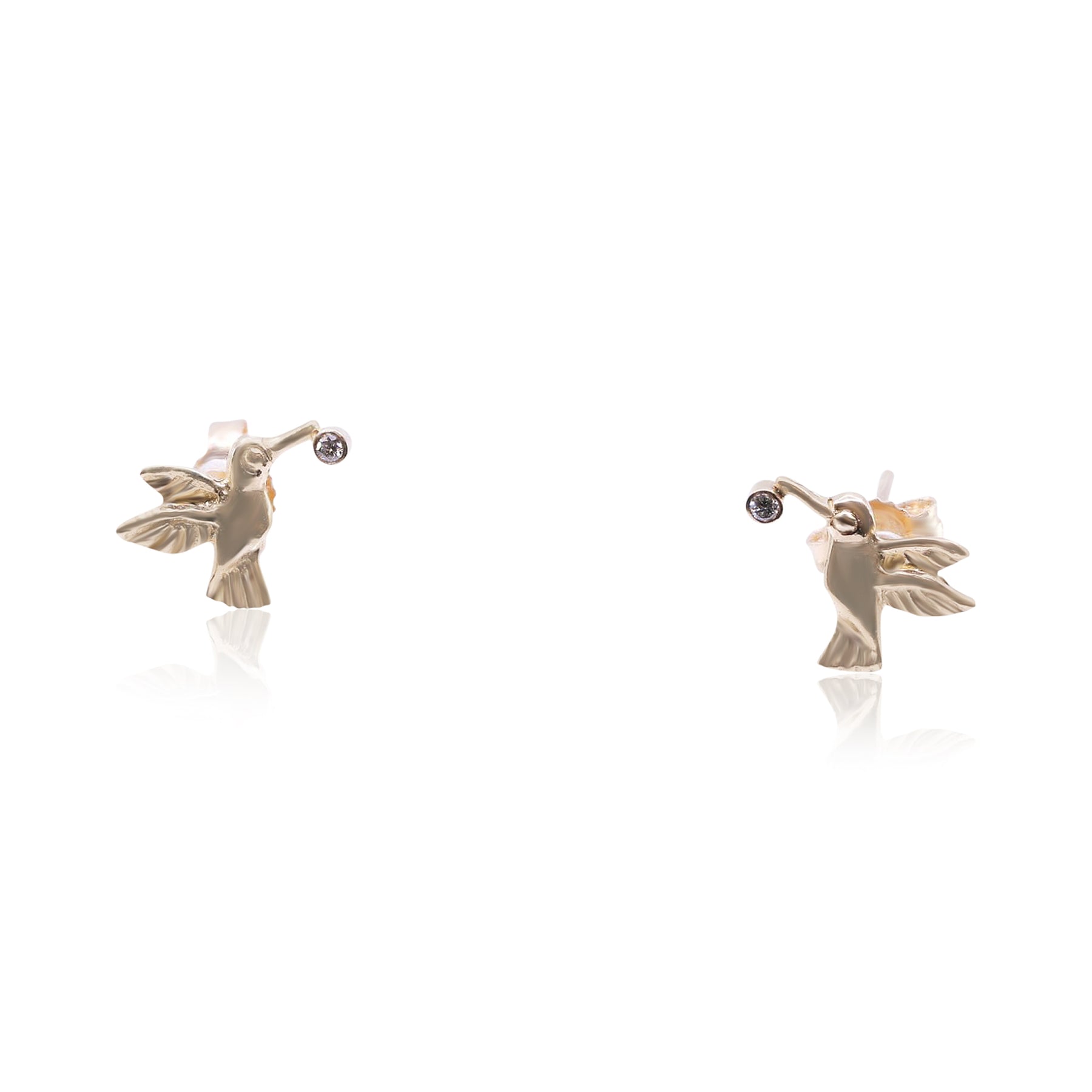 JAMIE JOSEPH 14K YELLOW GOLD DIAMOND ACCENTED HUMMINGBIRD STUD EARRINGS