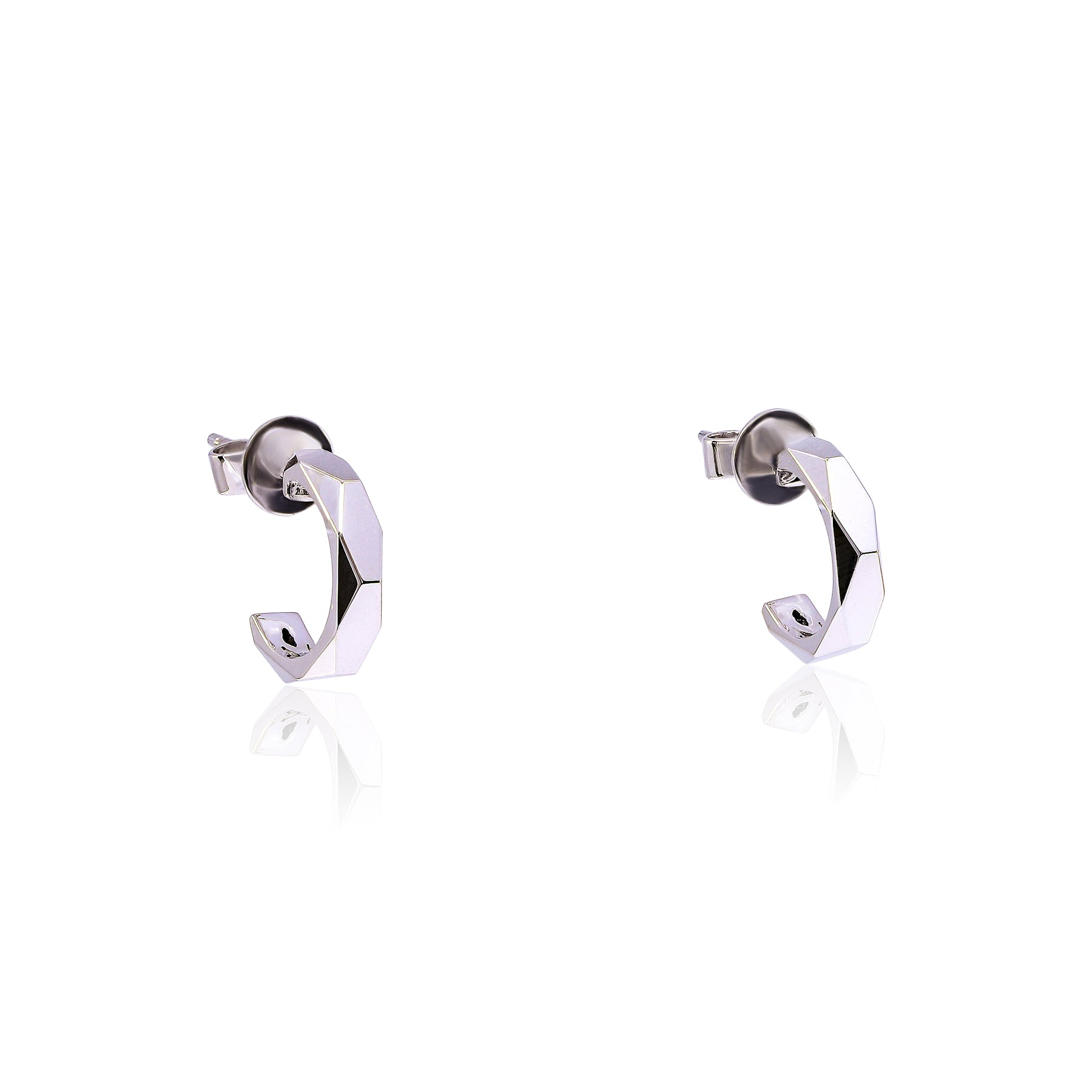 18K WHITE GOLD 13MM FACETED HOOP EARRINGS