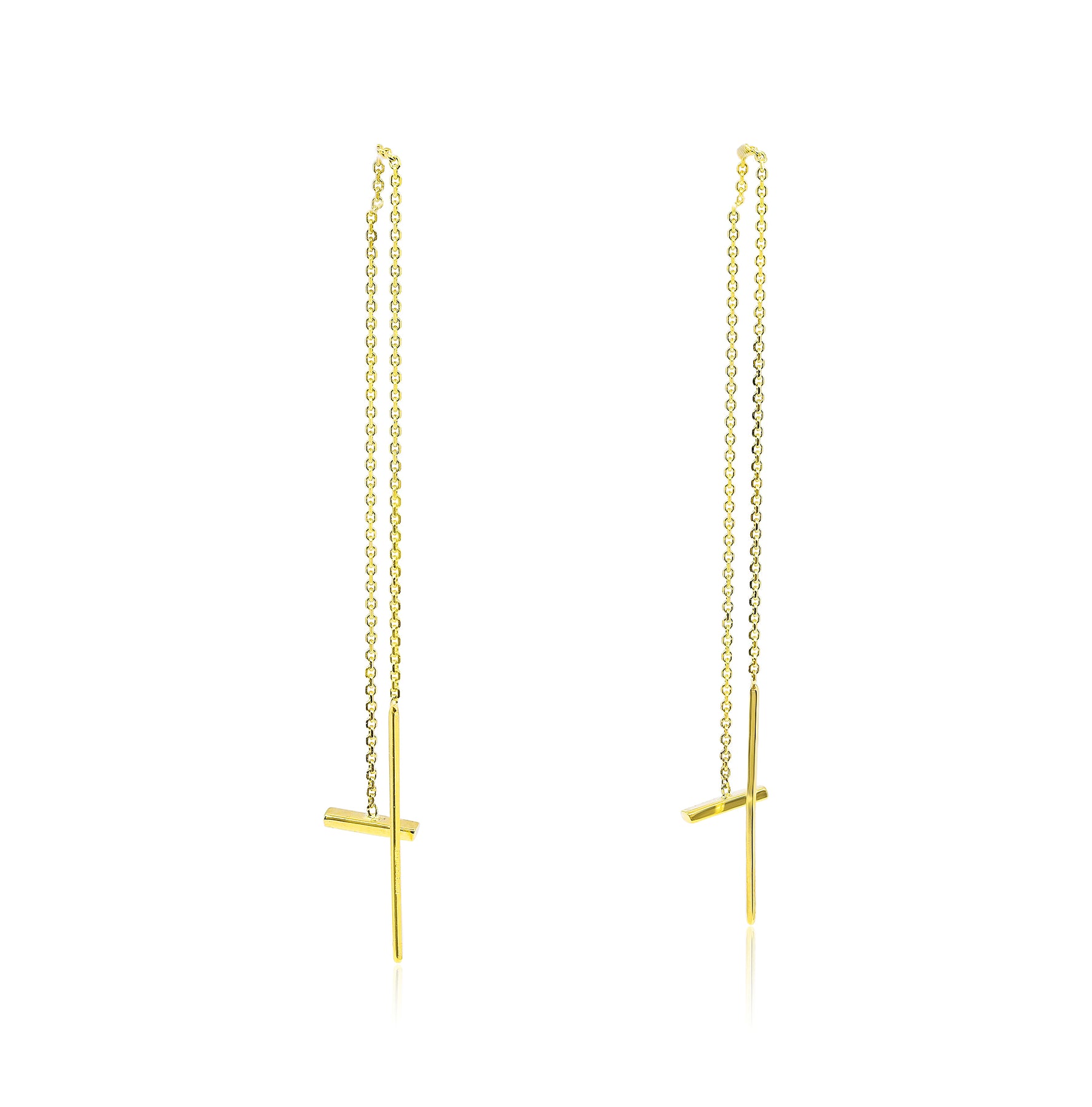 14K YELLOW GOLD MINI BAR THREADER EARRINGS