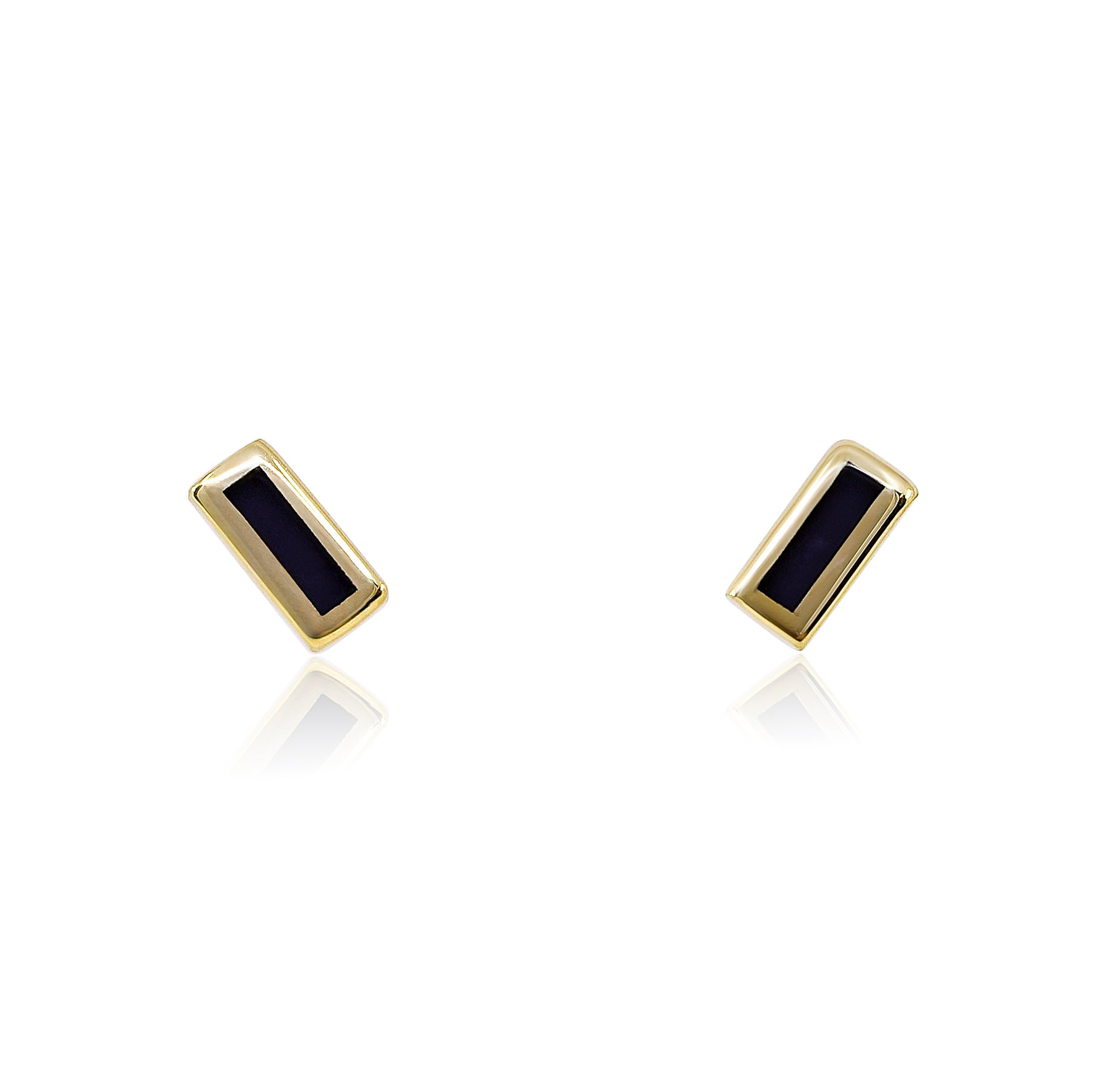 14K YELLOW GOLD BLACK ENAMEL BAR STUD EARRINGS