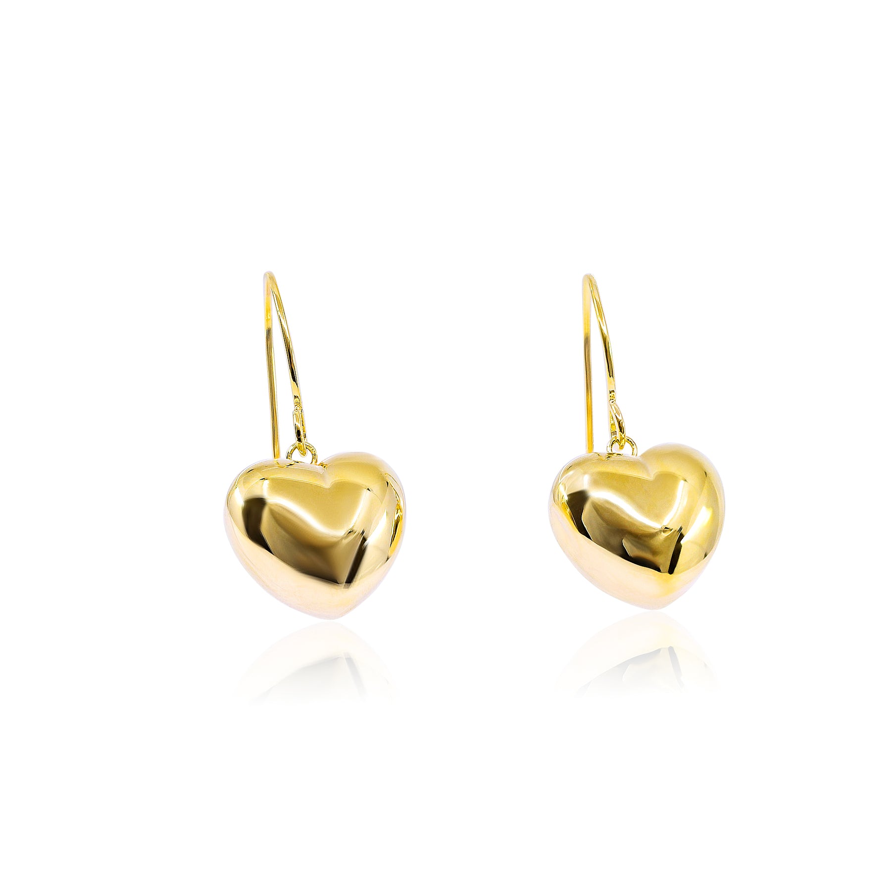 14K YELLOW GOLD PUFFED HEART EARRINGS