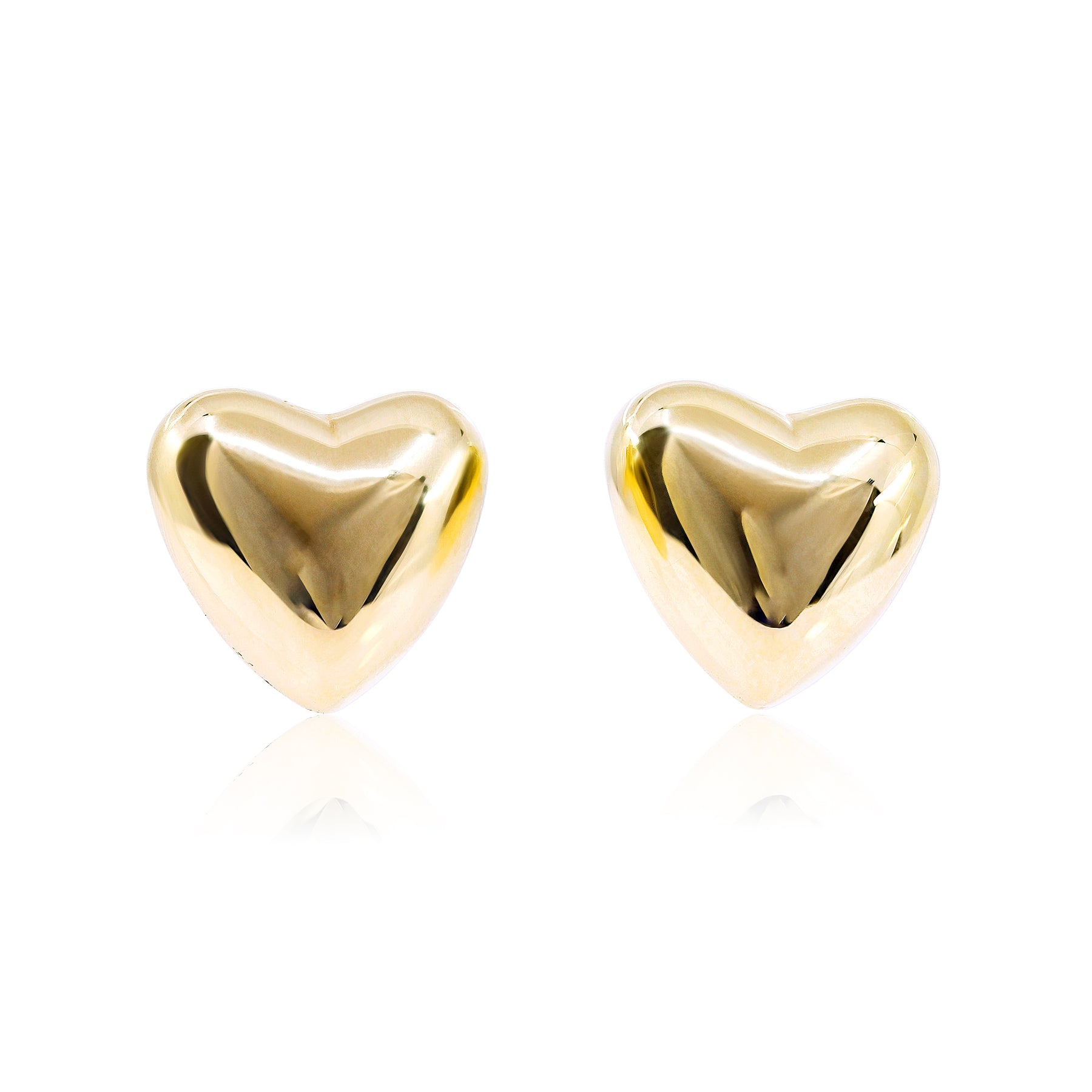 14K YELLOW GOLD PUFFED HEART EARRINGS