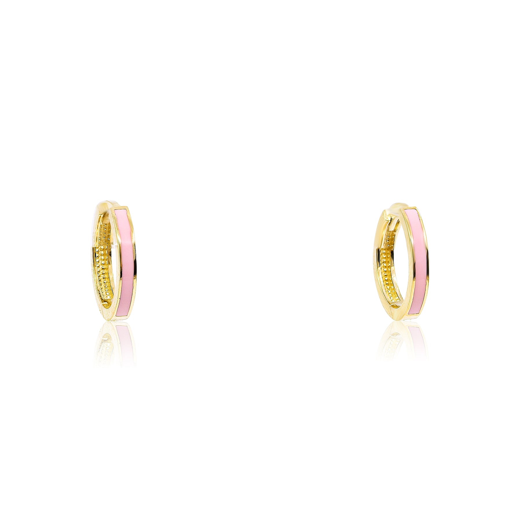 14K YELLOW GOLD LIGHT PINK ENAMEL HOOP EARRINGS