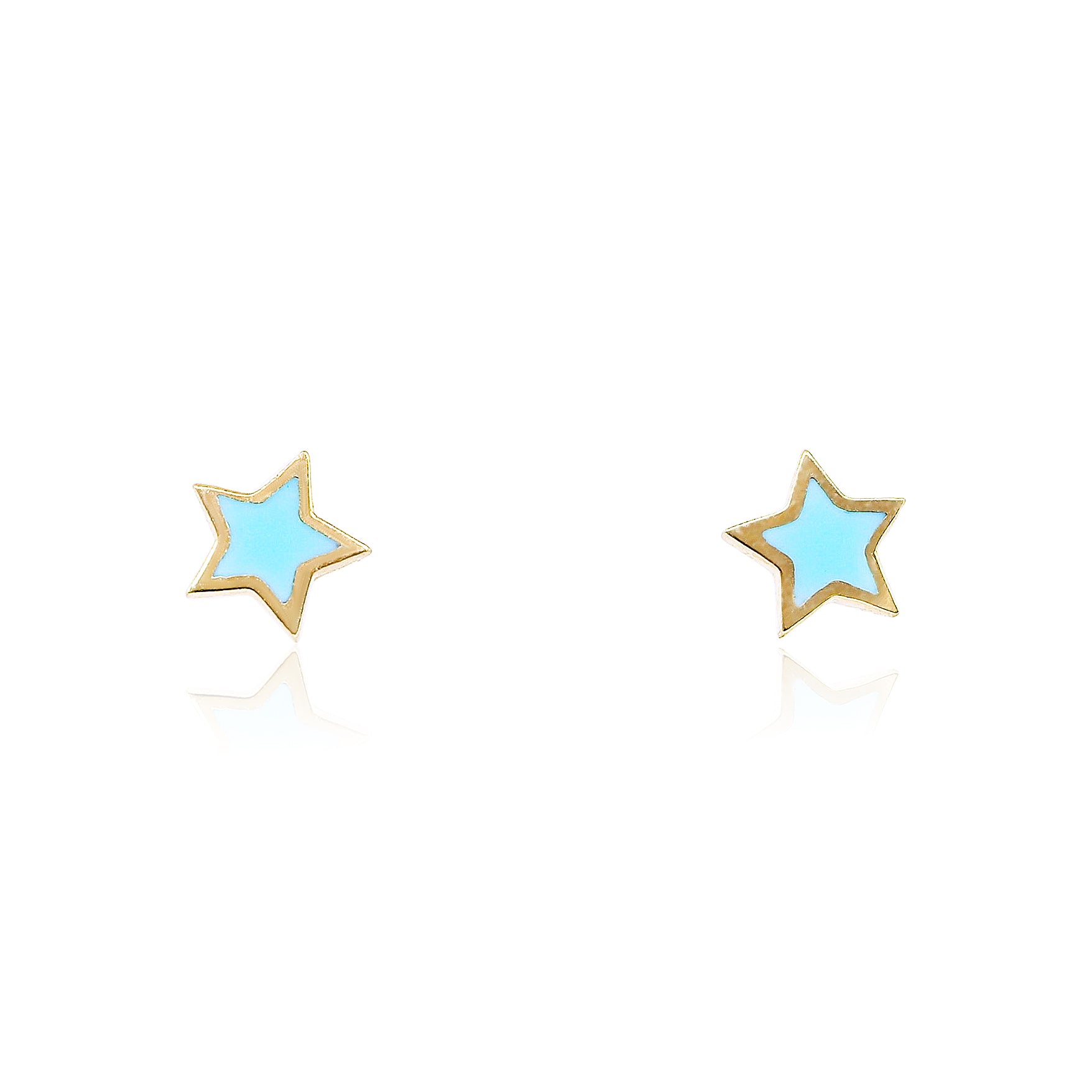 14K YELLOW GOLD TURQUOISE ENAMEL STAR EARRINGS