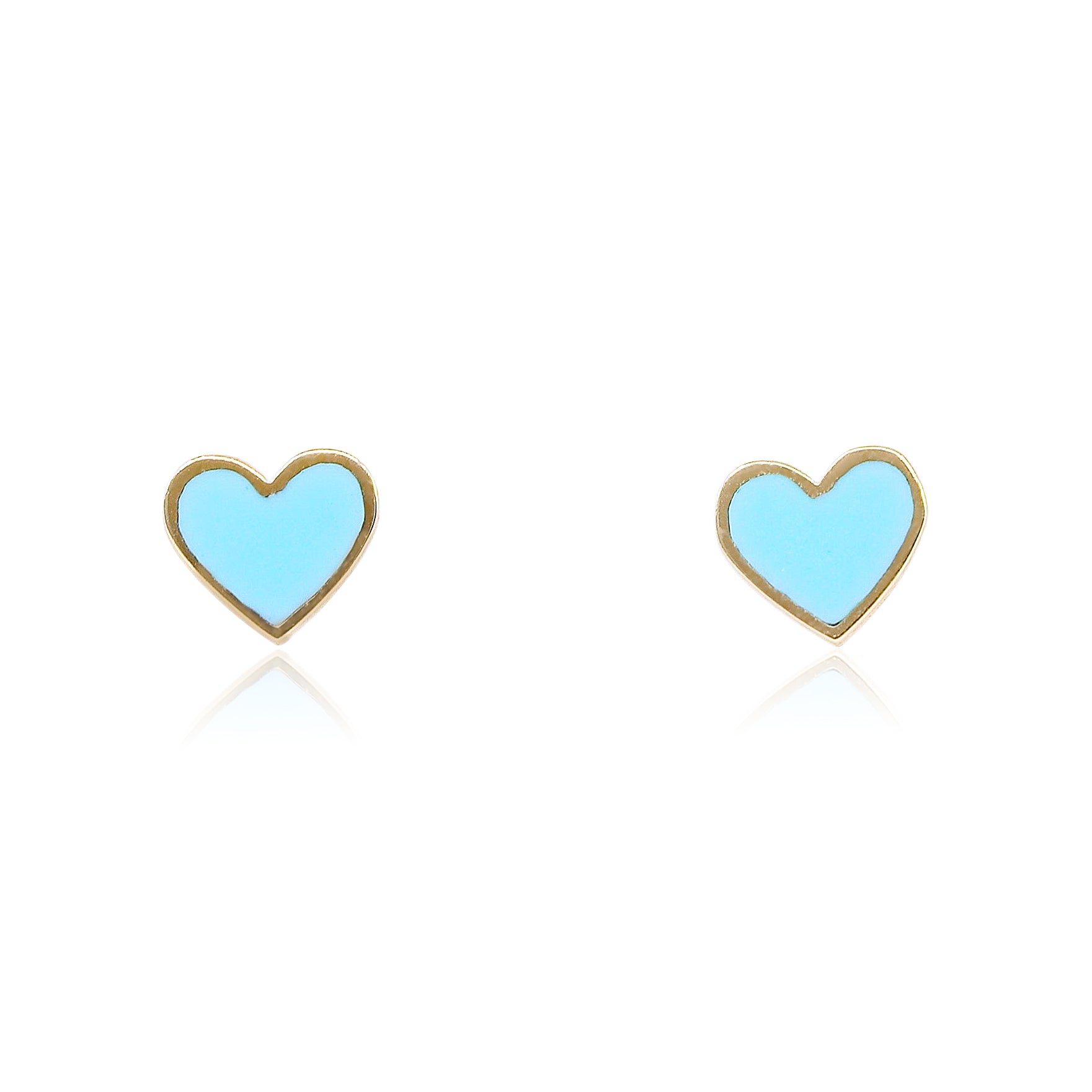 14K YELLOW GOLD TURQUOISE HEART EARRINGS