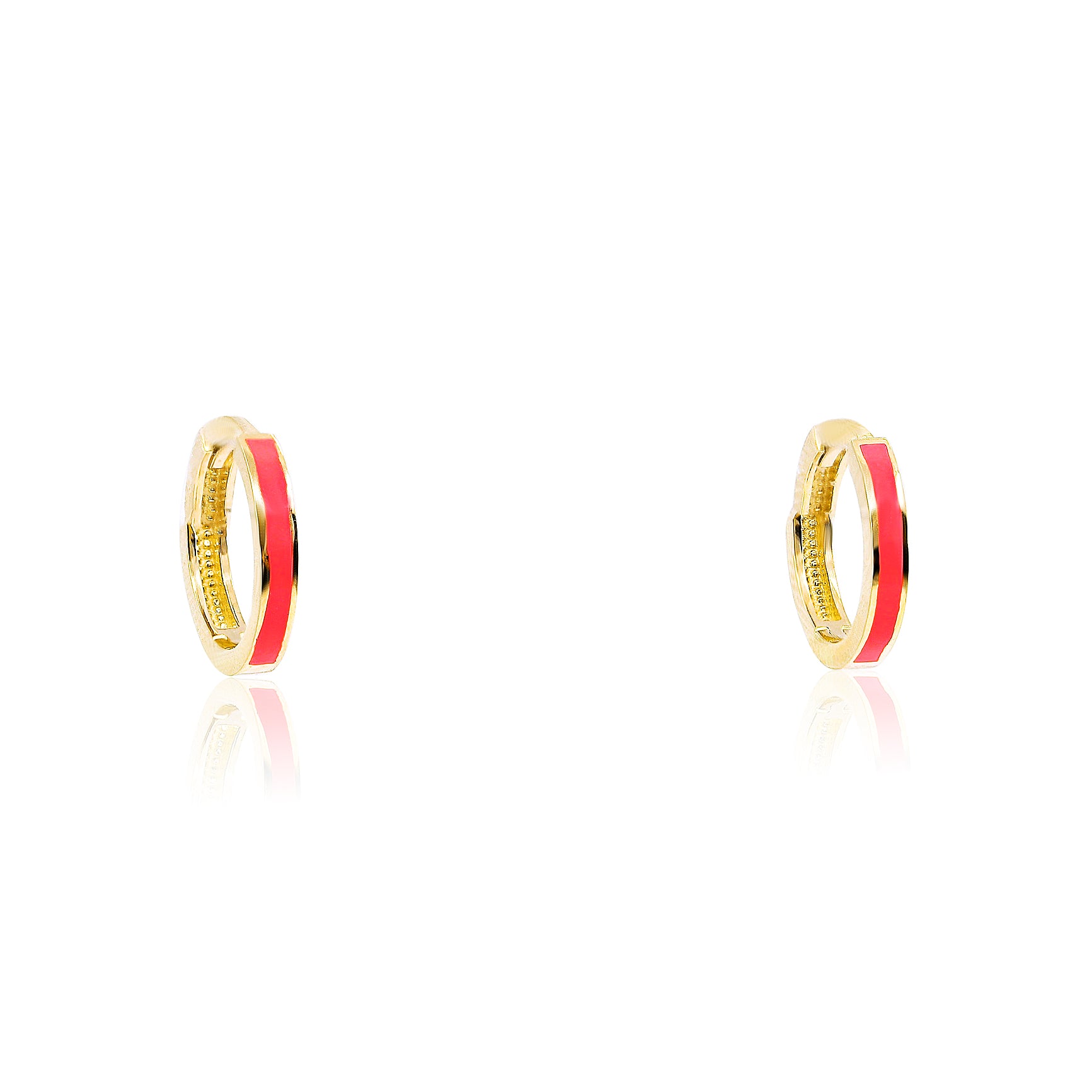 14K YELLOW GOLD NEON PINK ENAMEL BABY HOOP EARRINGS