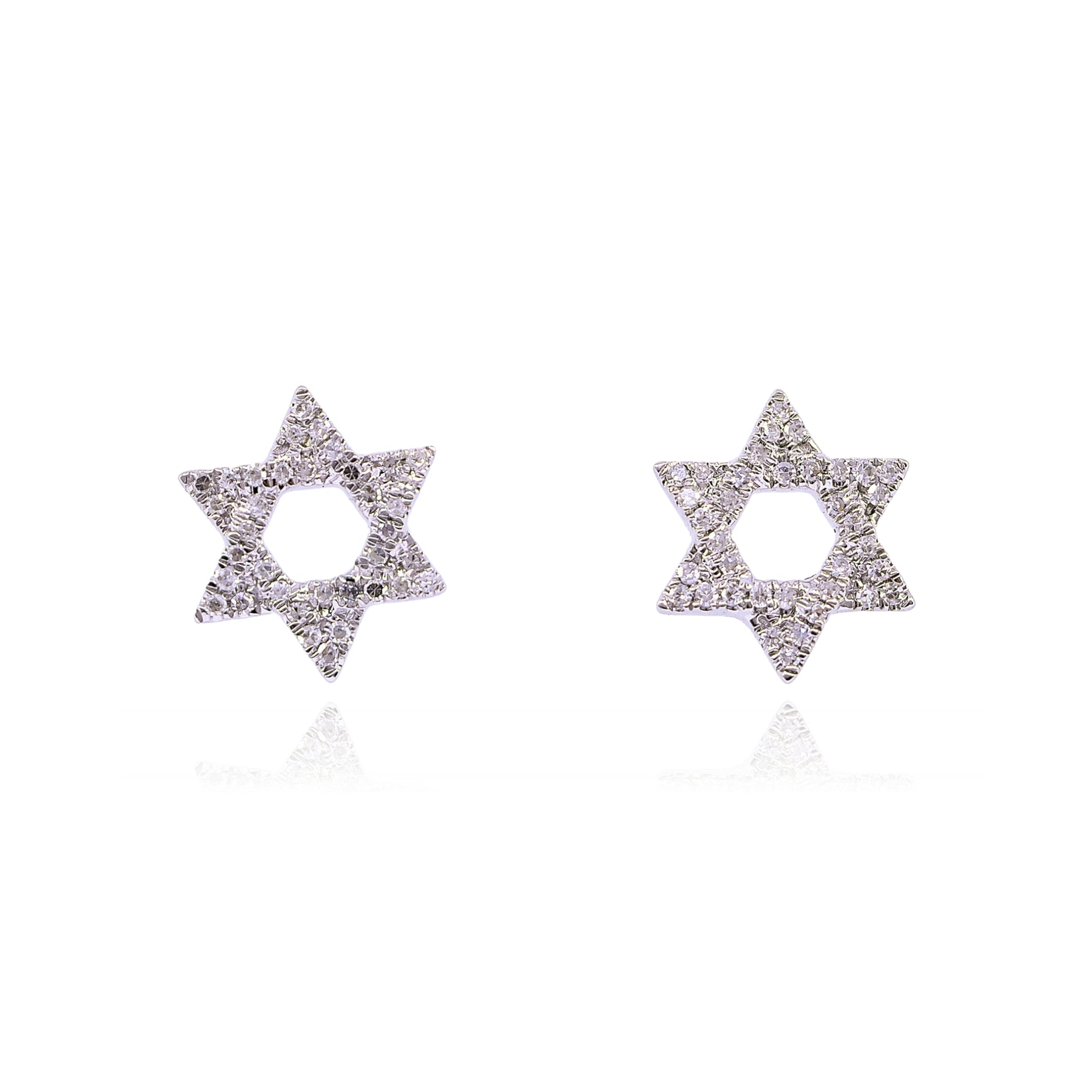 MERIA T 14K WHITE GOLD DIAMOND STAR OF DAVID EARRINGS - 0.08CTW