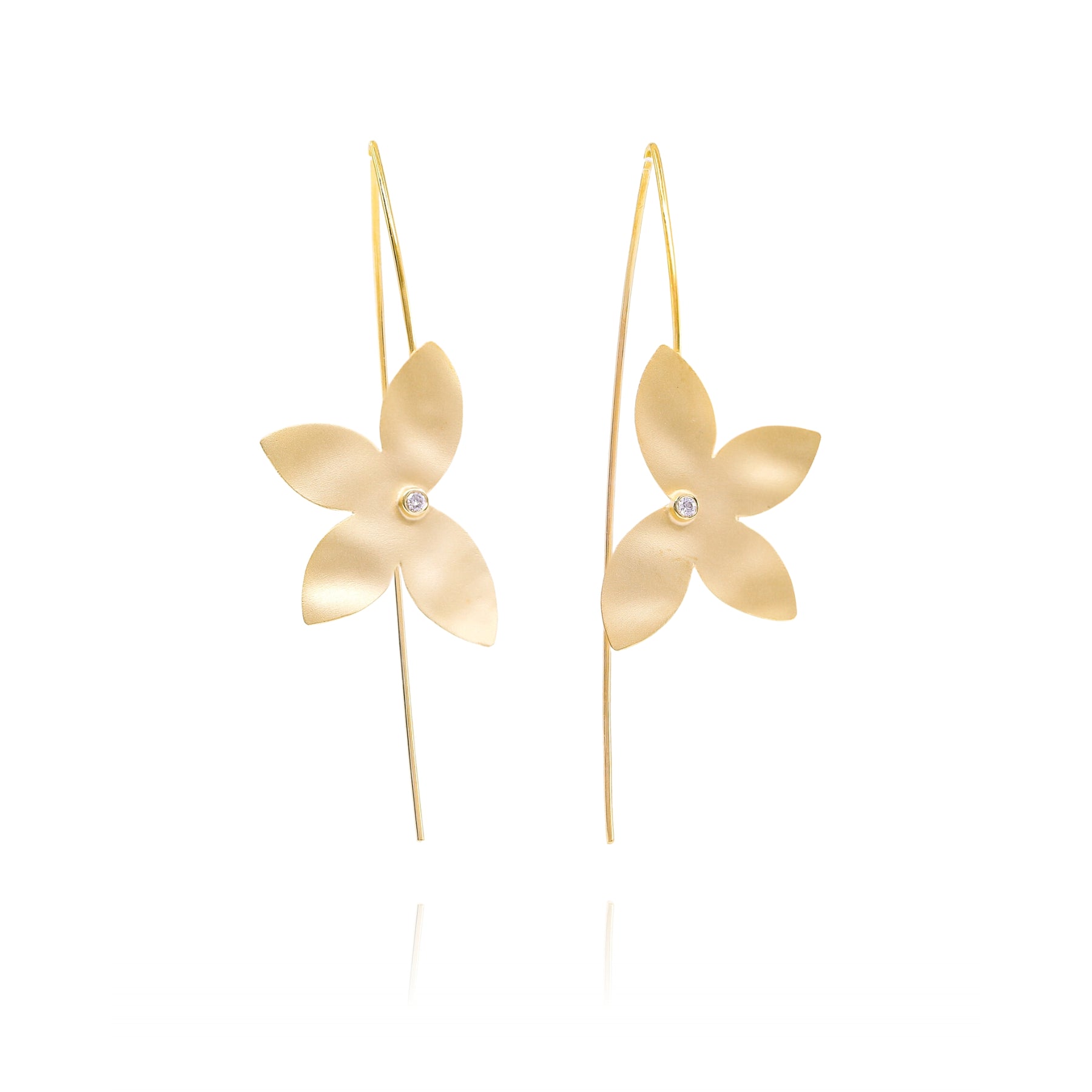 MARIKA 14K YELLOW GOLD DIAMOND FLOWER WIRE EARRINGS - 0.04CTW