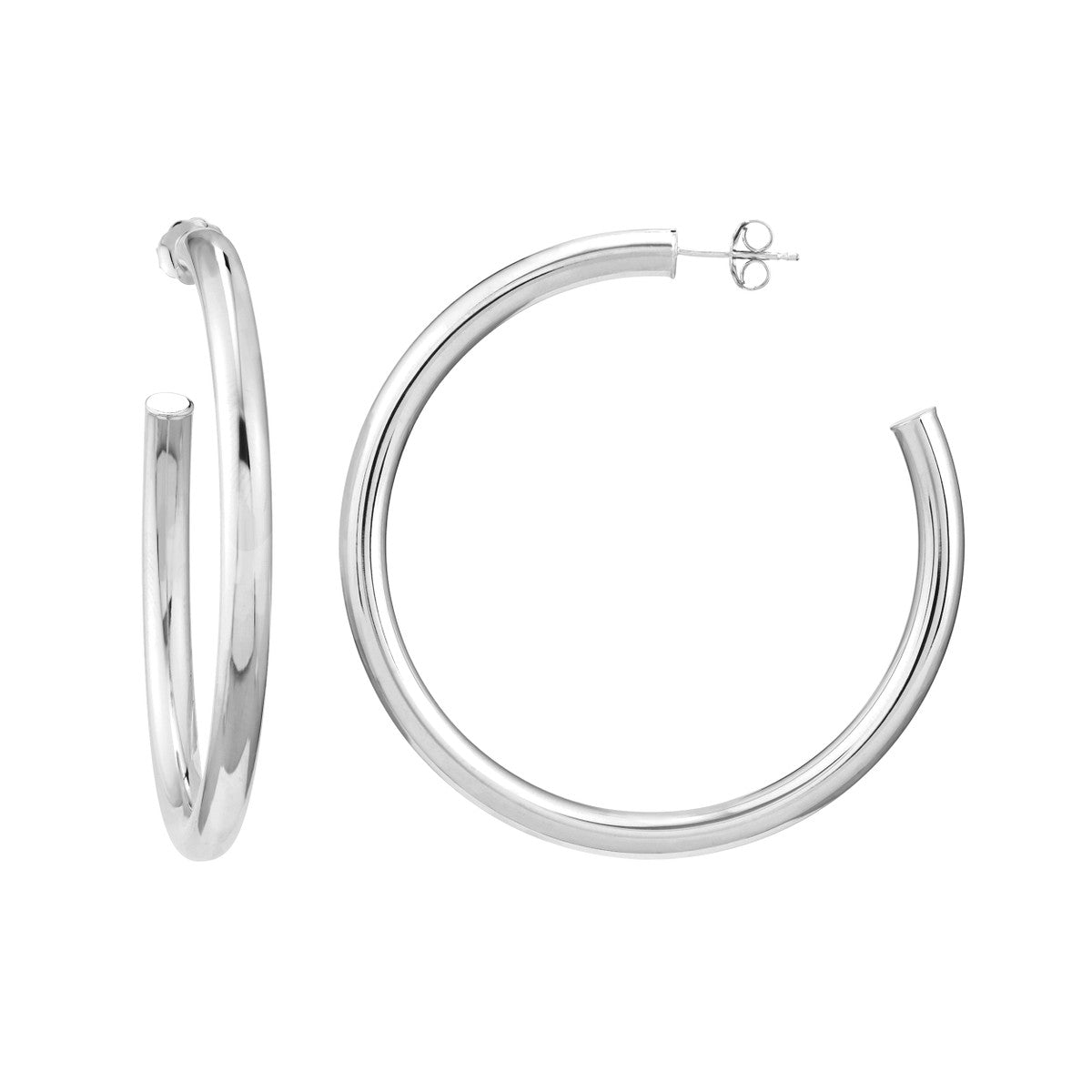 14K WHITE GOLD 50MM OPEN TUBE HOOP EARRINGS